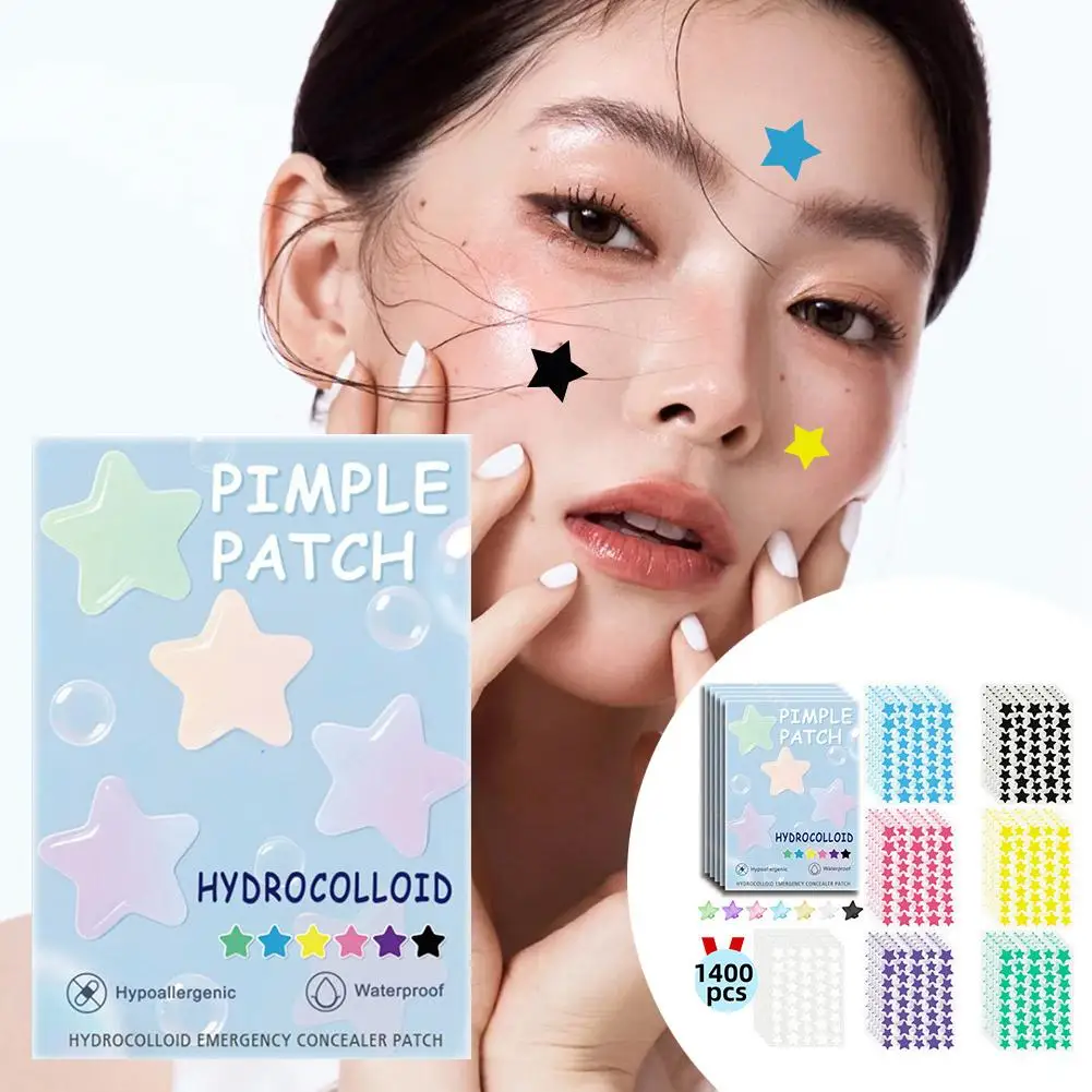 1400pcs Colorful Star Pimple Removal Sticker Invisible Breathable Hydrocolloid Acne Patch Anti-Acne Spots Marks Concealer Makeup