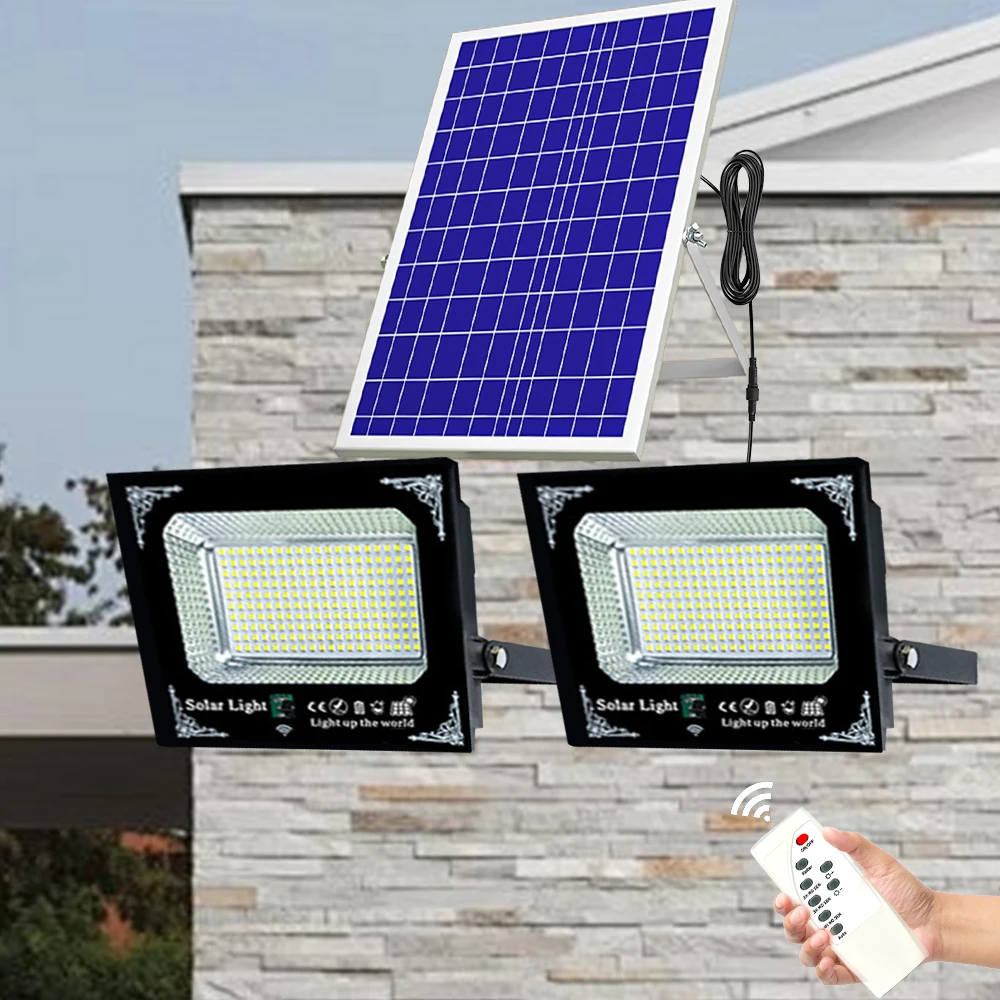 500W Led Solar Light High Bright 2 Head Flood Light Waterproof Outdoor Garden Wall Light with Aluminum Solar Panel For Garden