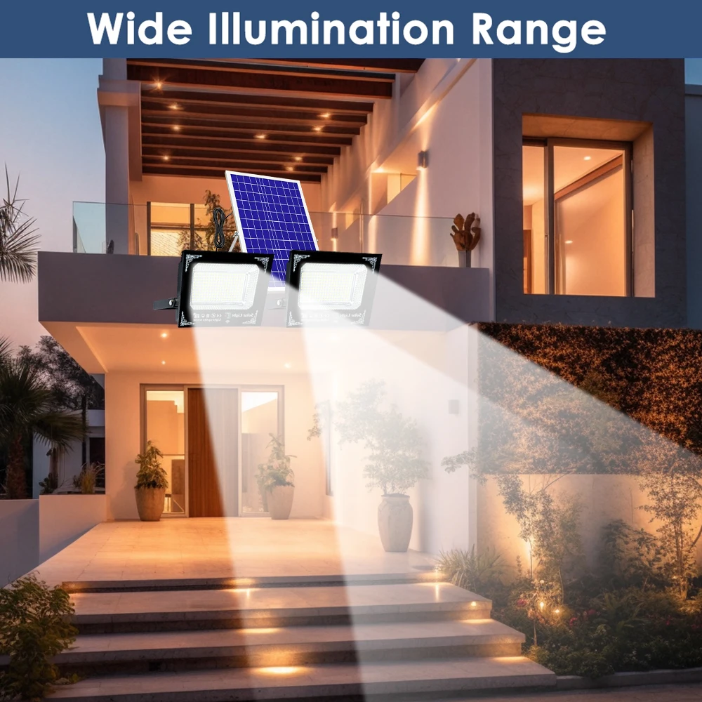 500W Led Solar Light High Bright 2 Head Flood Light Waterproof Outdoor Garden Wall Light with Aluminum Solar Panel For Garden