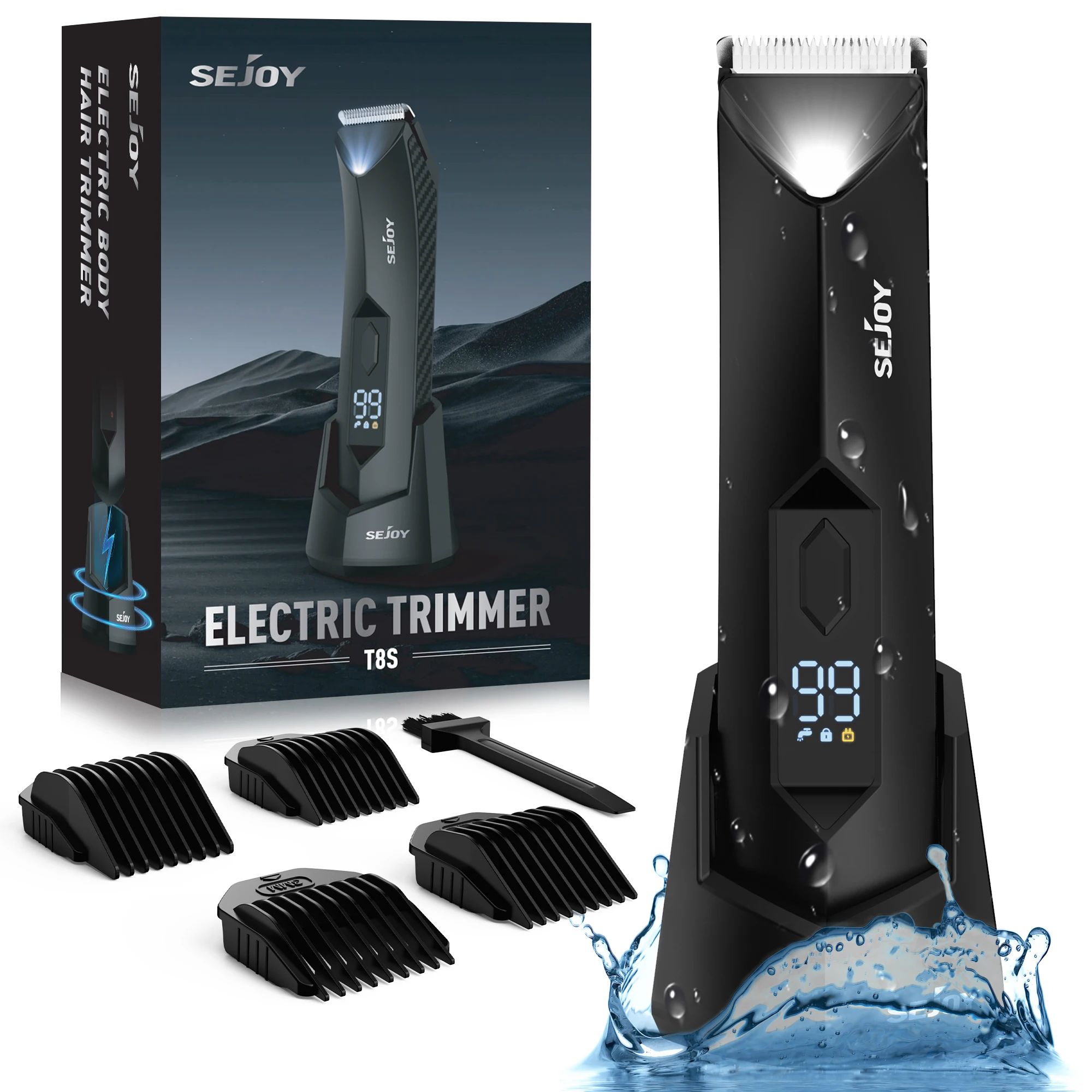SEJOY Body Pubic Hair Trimmer for Men With Standing Recharge Dock,Balls Women Lady Shaver Hair Removal Bikini Trimmer
