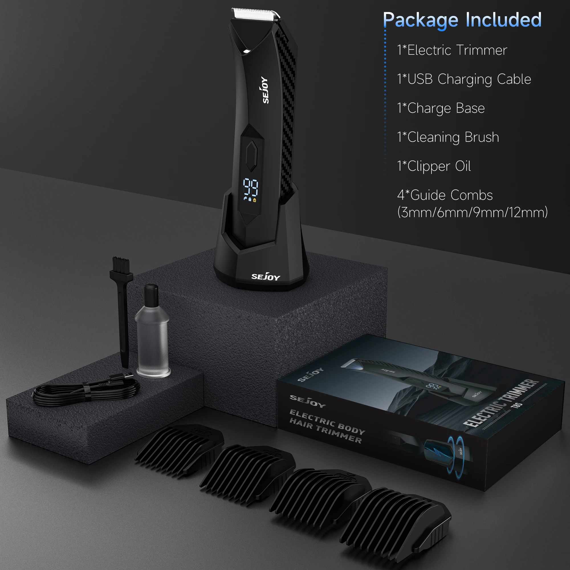 SEJOY Body Pubic Hair Trimmer for Men With Standing Recharge Dock,Balls Women Lady Shaver Hair Removal Bikini Trimmer