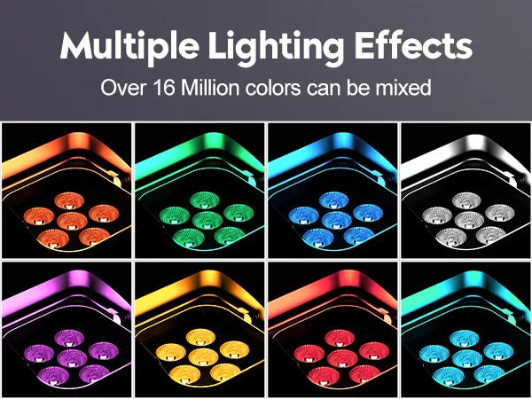 U'King 4PCS RGBWA+UV LED Par Light with Bag 6x18W DMX Stage Light Rechargeable Built-in Battery Wireless Par Light Dyeing Light