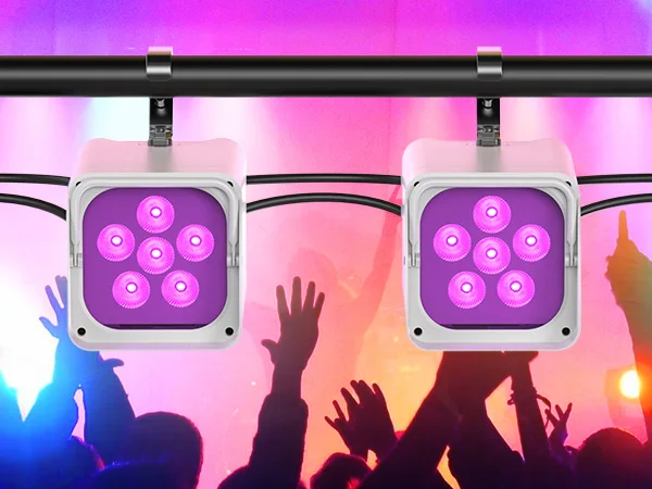 U'King 4PCS RGBWA+UV LED Par Light with Bag 6x18W DMX Stage Light Rechargeable Built-in Battery Wireless Par Light Dyeing Light