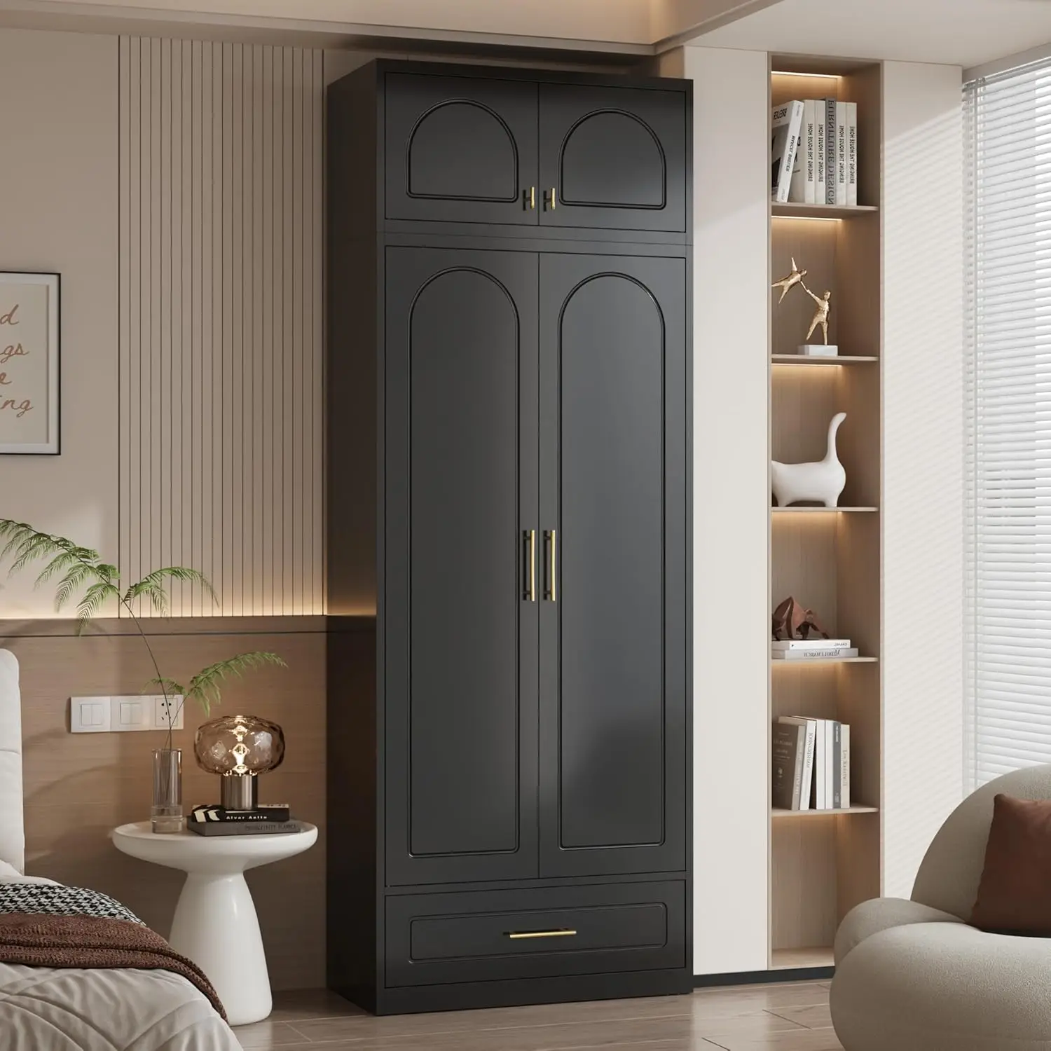 Metal Wall Cabinet, Overhead Cabinet for Wardrobe, Small Upper Storage Cabinet for Bedroom, Living Room, Black,New Popularity