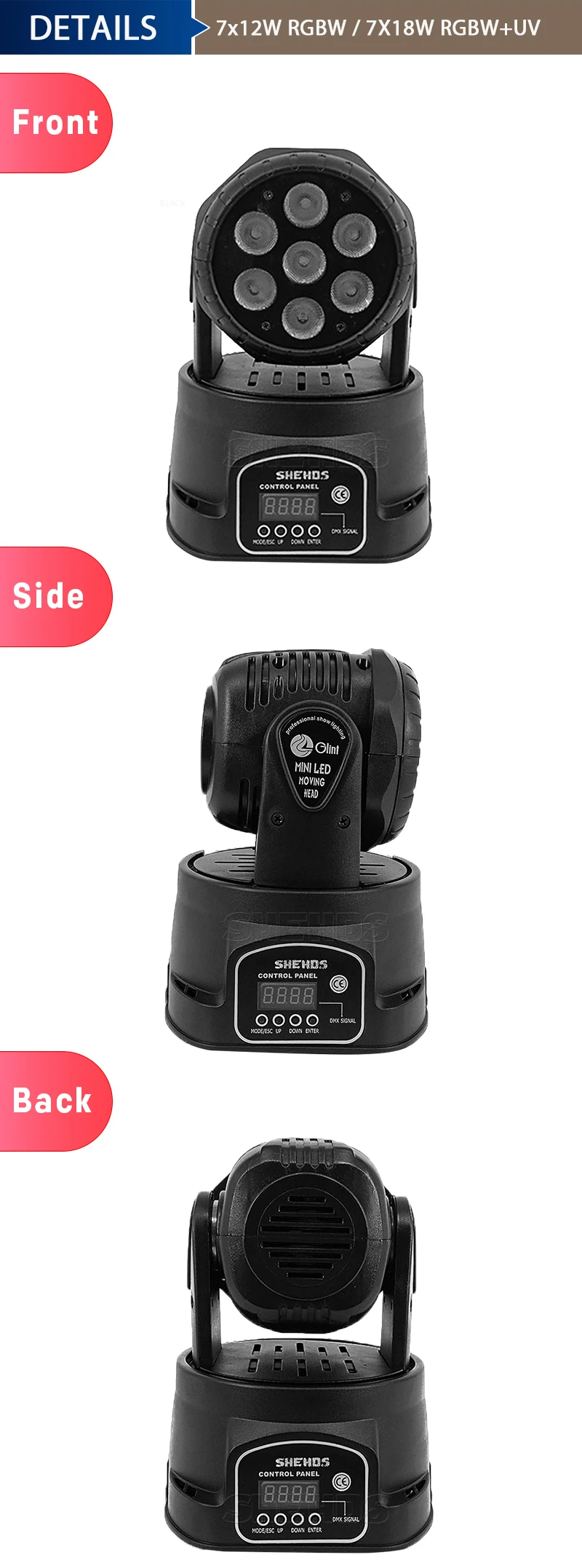 SHEHDS Wash LED 7x12W RGBW/7x18W 6IN1 Moving Head light for Disco DJ Music Party Nightclub Dance