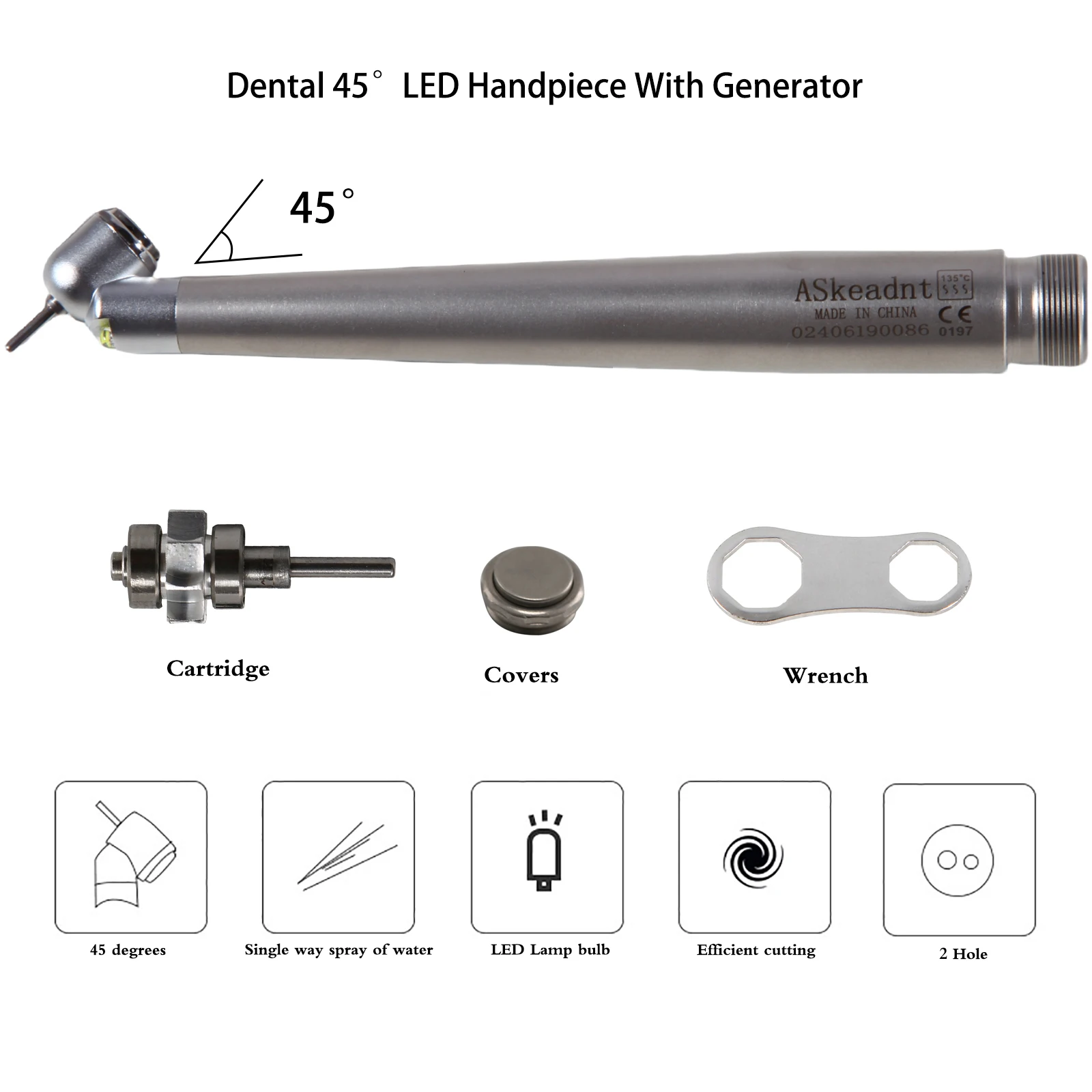 ASK Dental High Speed Handpiece LED E-generator Surgical 45/90 Degree Turbine 2/4Hole Push Button Fit KAVO NSK Style