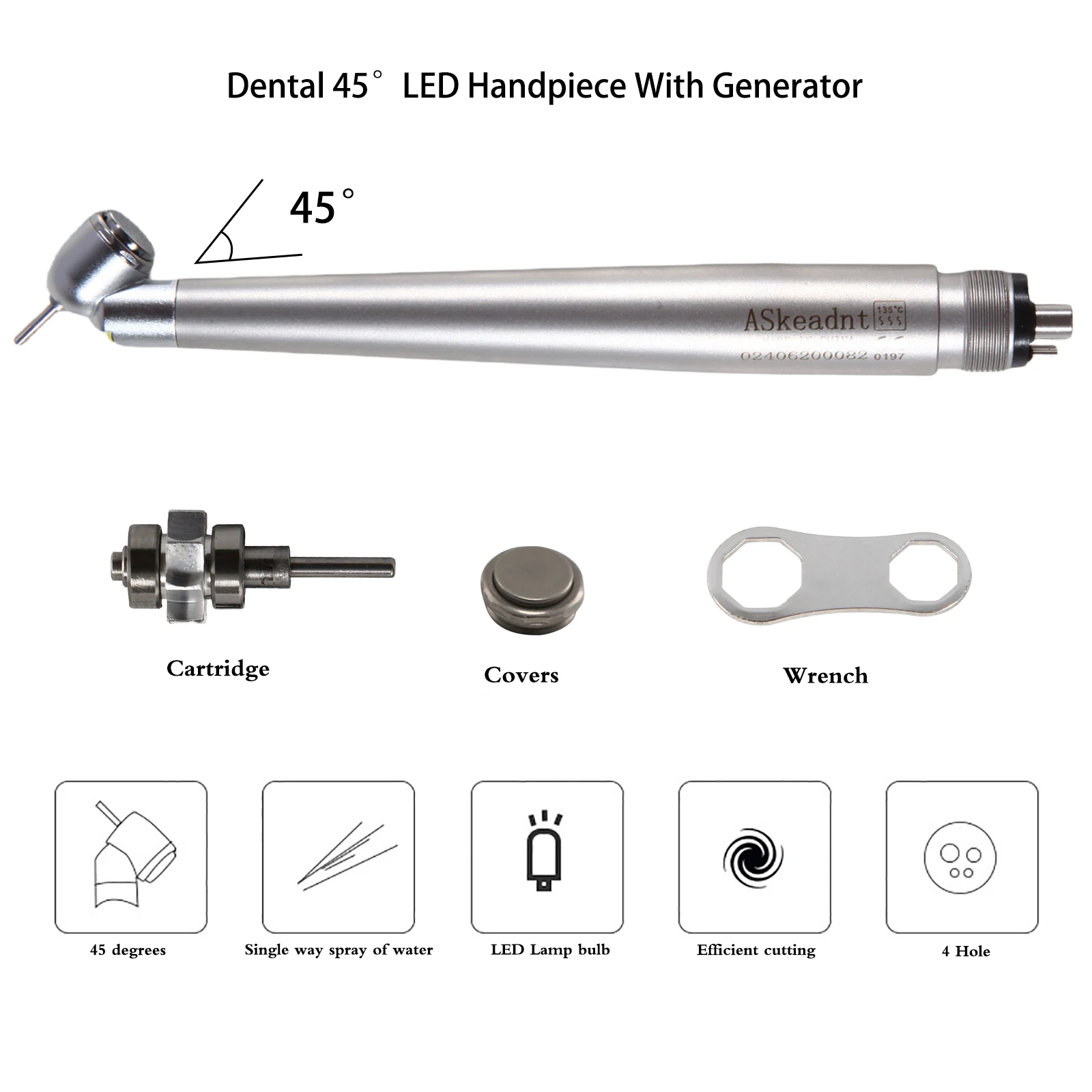 ASK Dental High Speed Handpiece LED E-generator Surgical 45/90 Degree Turbine 2/4Hole Push Button Fit KAVO NSK Style