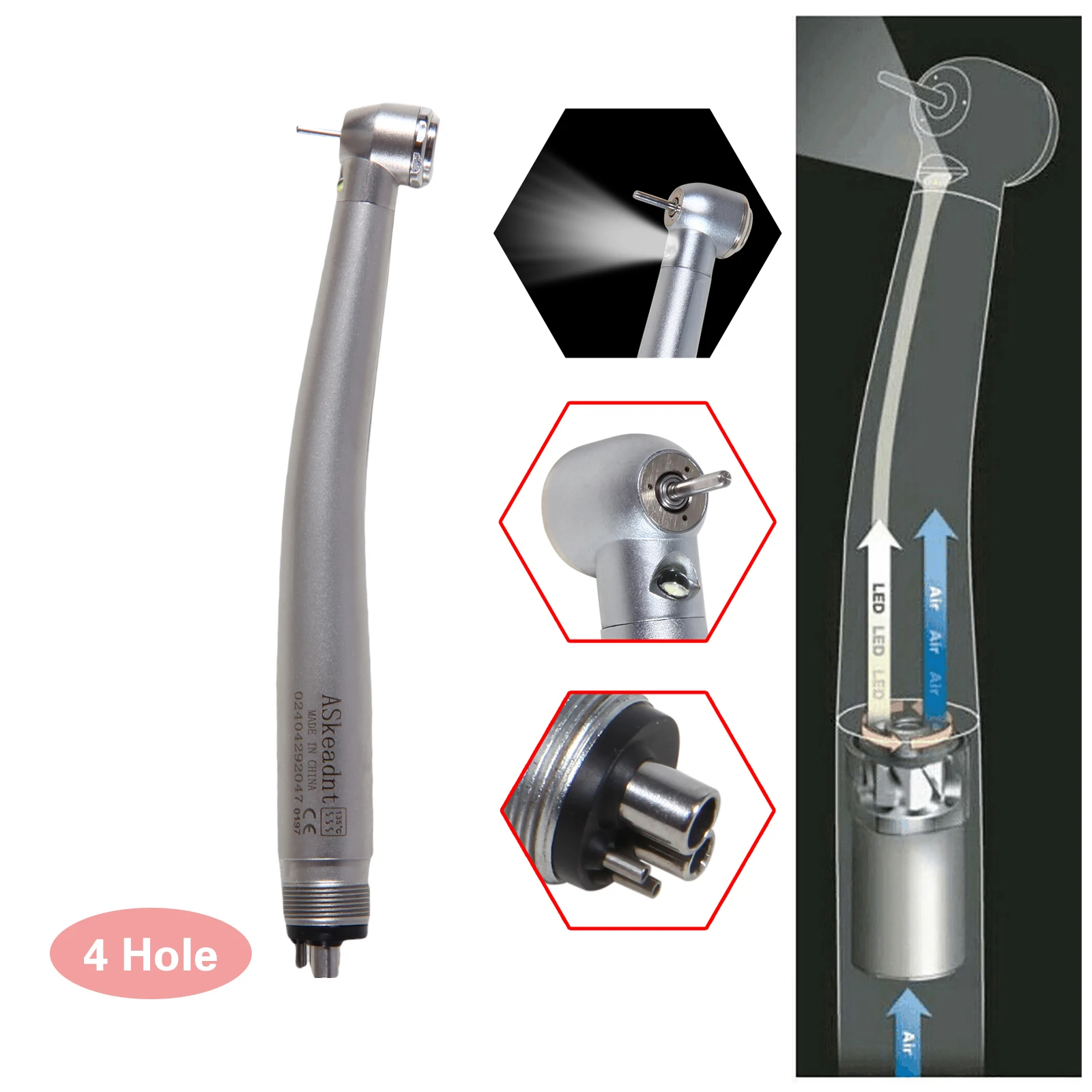 ASK Dental High Speed Handpiece LED E-generator Surgical 45/90 Degree Turbine 2/4Hole Push Button Fit KAVO NSK Style