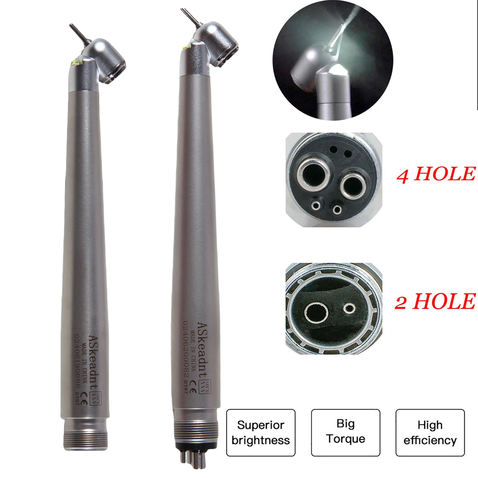 ASK Dental High Speed Handpiece LED E-generator Surgical 45/90 Degree Turbine 2/4Hole Push Button Fit KAVO NSK Style