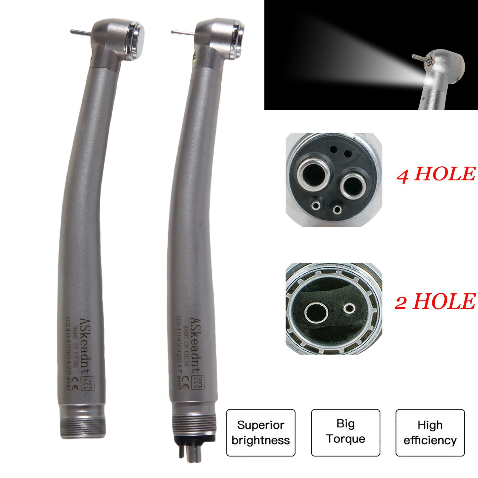 ASK Dental High Speed Handpiece LED E-generator Surgical 45/90 Degree Turbine 2/4Hole Push Button Fit KAVO NSK Style