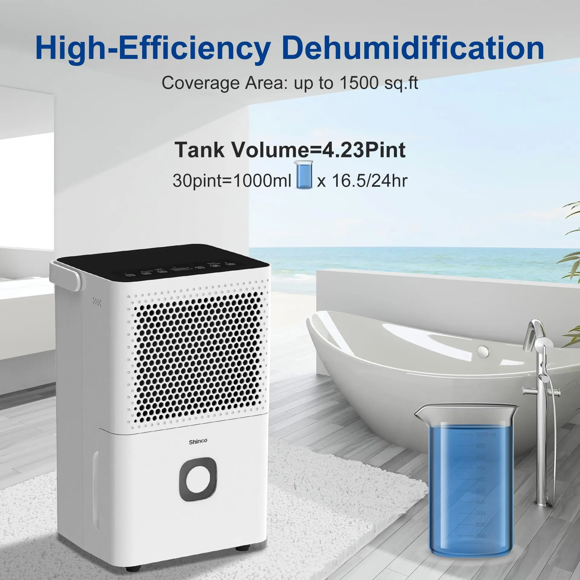 Shinco 30 Pints Dehumidifier for Home and Basements, 1500 Sq.Ft Dehumidifiers with Drain Hose, Auto or Manual Drainage