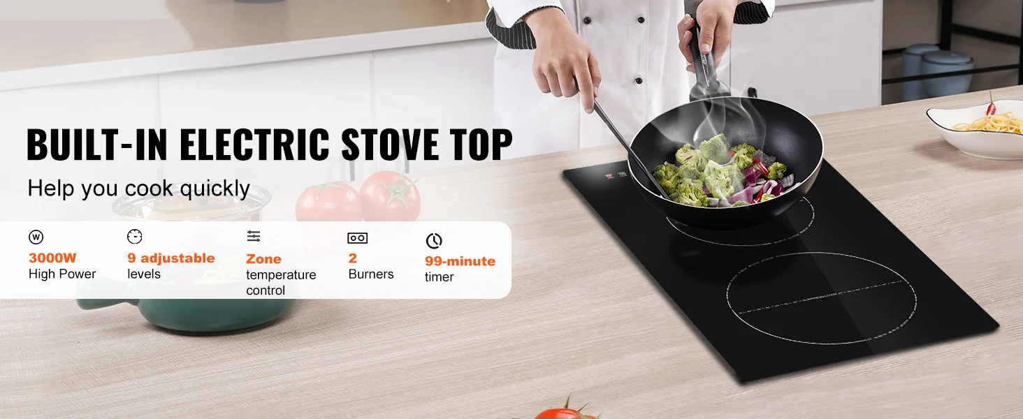 SucceBuy 2 Burners Electric Induction Cooktop Stove Hob Built-in Burner Cooker Sensor Touch Control Magnetic Cooker Hot Plate