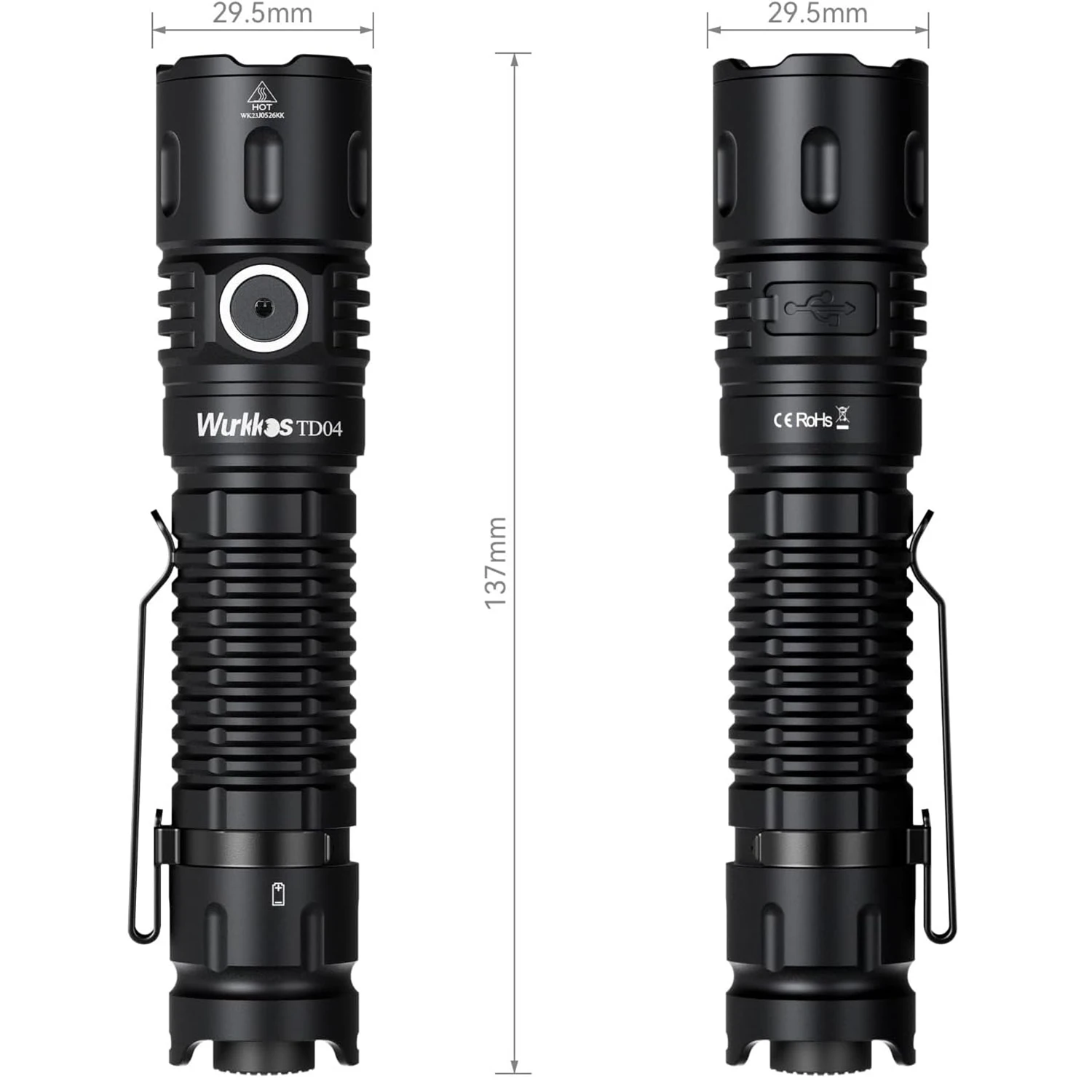 Wurkkos TD04 Flashlight 21700 Rechargeable Dual-Mode Tactical Flashlight USB-C Interface 3000 Lm Everyday Carry with Tail Switch