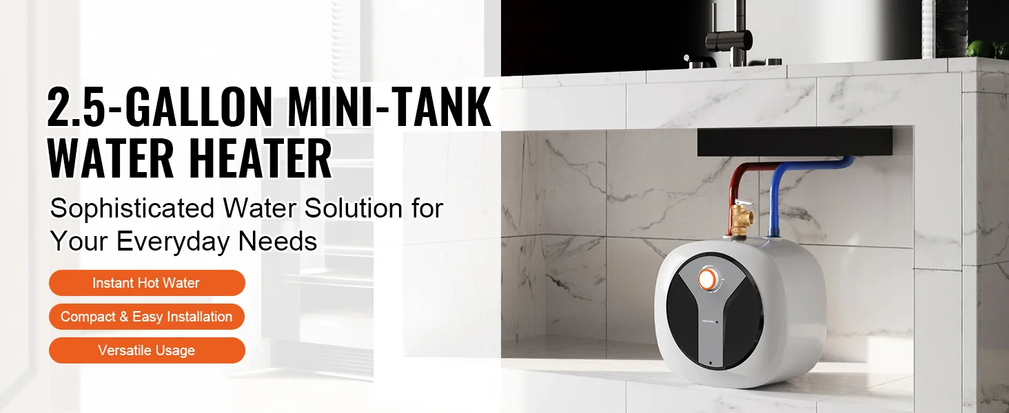 SucceBuy Electric Mini-Tank Water Heater 1440W Hot Water Boiler Storage for Kichen Bathroom Restaurant Shelf Wall Floor Mounted