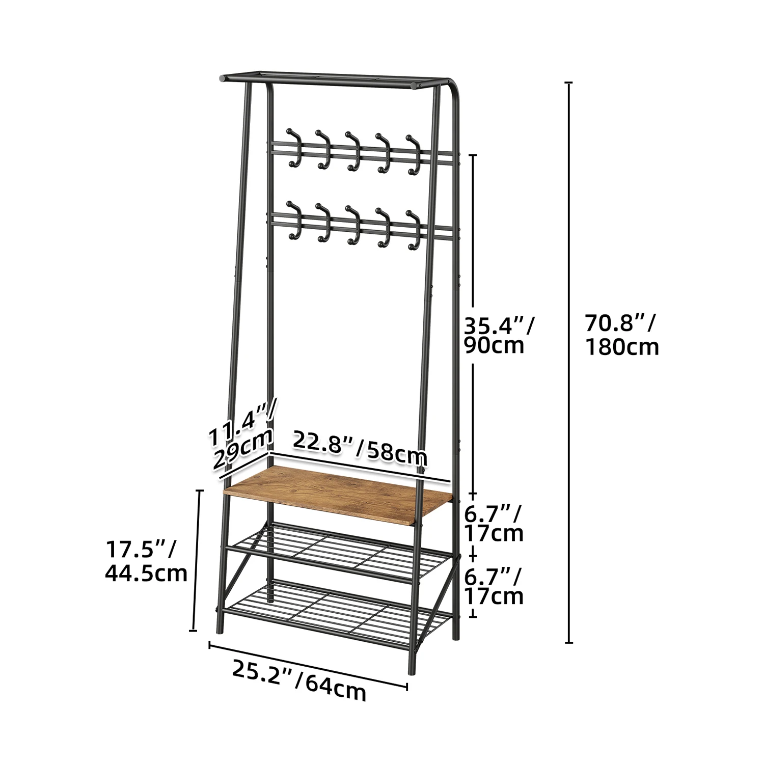 Coat Rack Shoe Bench, 4-in-1 Hall Trees Entryway Bench with Coat Rack and Shoe Rack, Steel Frame Storage Shelf and Hanging Bar