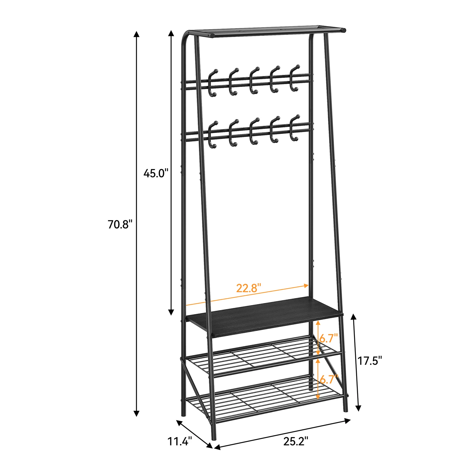 Coat Rack Shoe Bench, 4-in-1 Hall Trees Entryway Bench with Coat Rack and Shoe Rack, Steel Frame Storage Shelf and Hanging Bar