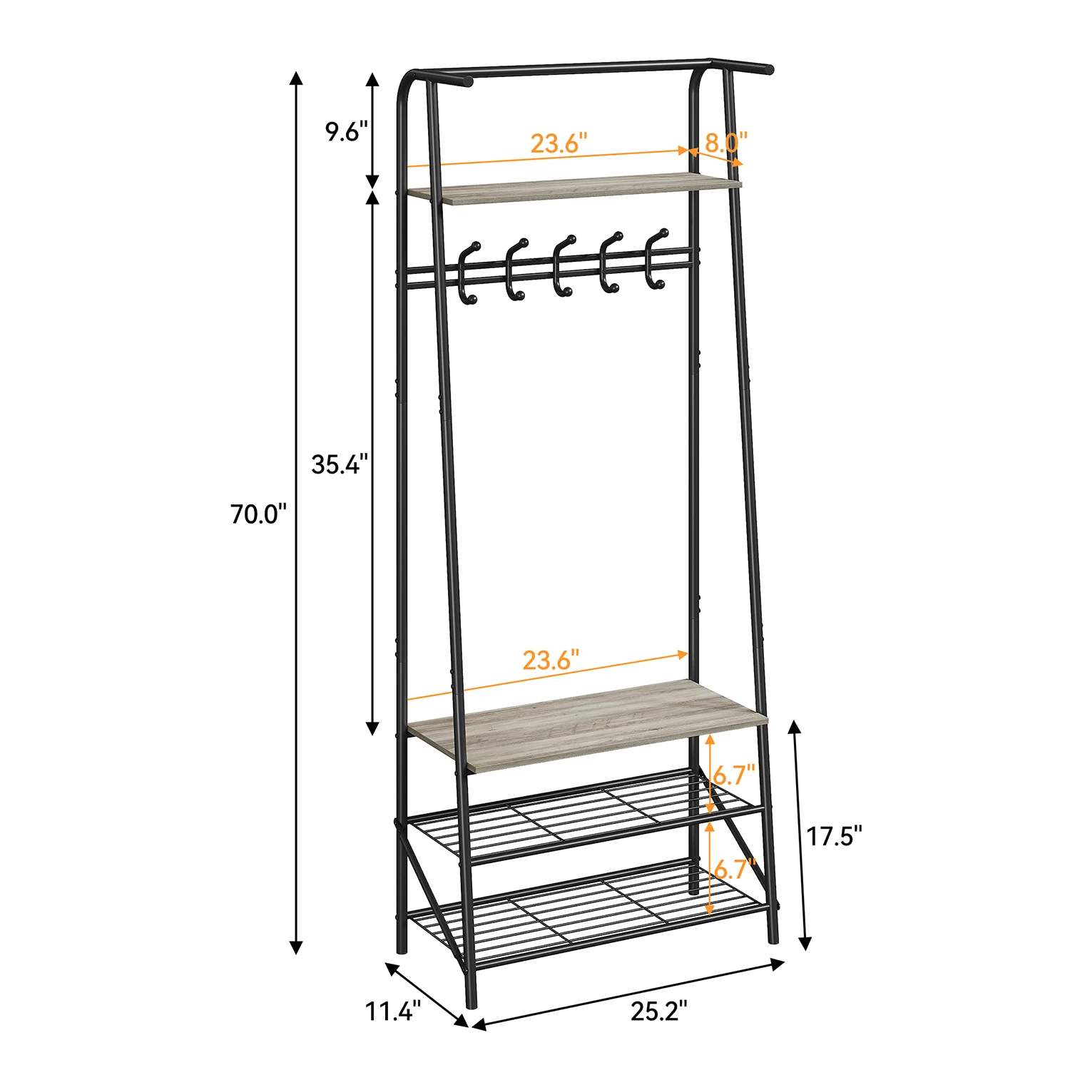 Coat Rack Shoe Bench, 4-in-1 Hall Trees Entryway Bench with Coat Rack and Shoe Rack, Steel Frame Storage Shelf and Hanging Bar
