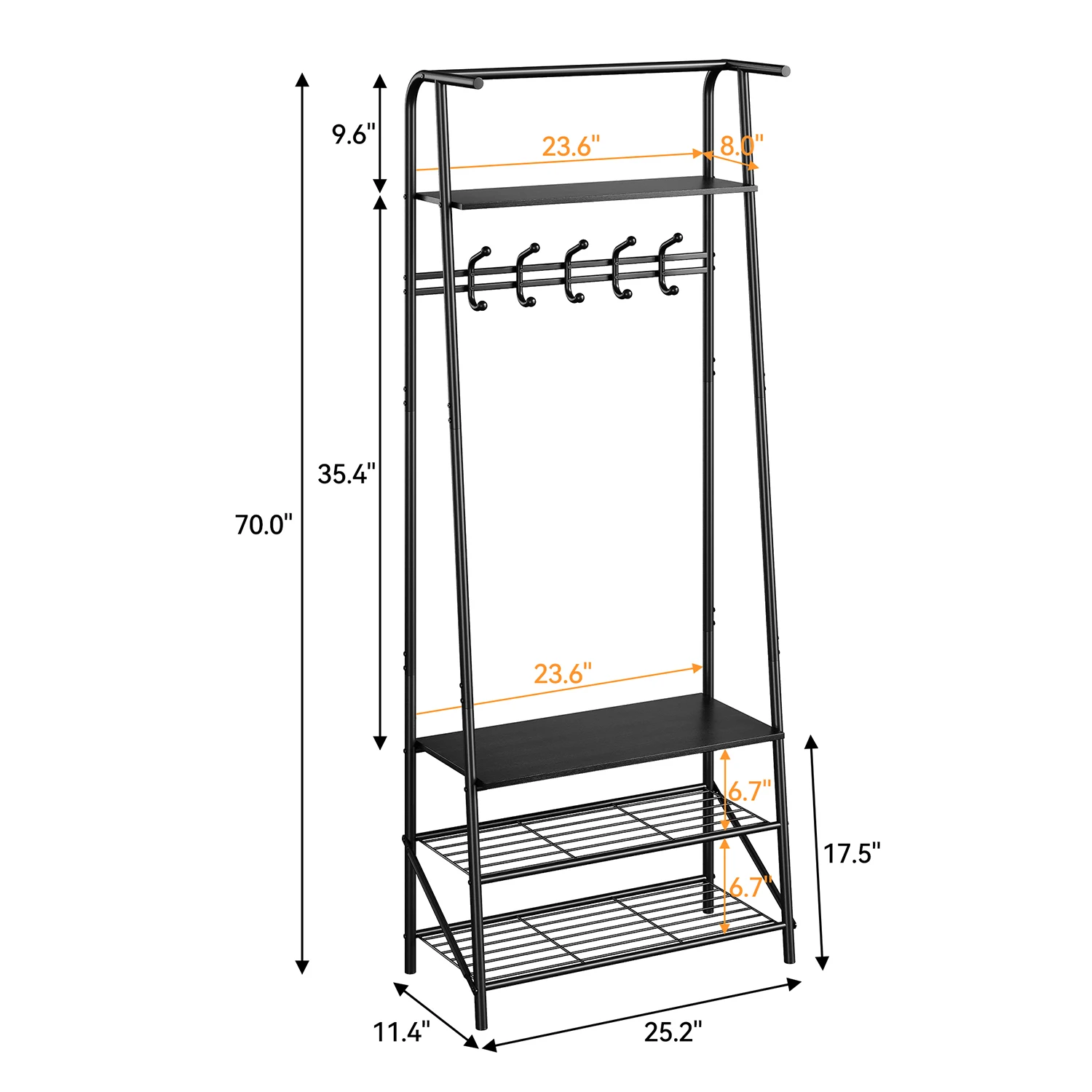 Coat Rack Shoe Bench, 4-in-1 Hall Trees Entryway Bench with Coat Rack and Shoe Rack, Steel Frame Storage Shelf and Hanging Bar