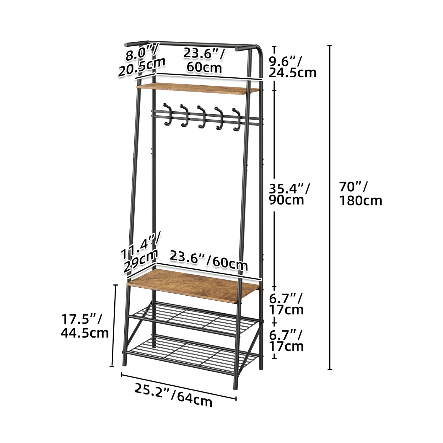Coat Rack Shoe Bench, 4-in-1 Hall Trees Entryway Bench with Coat Rack and Shoe Rack, Steel Frame Storage Shelf and Hanging Bar