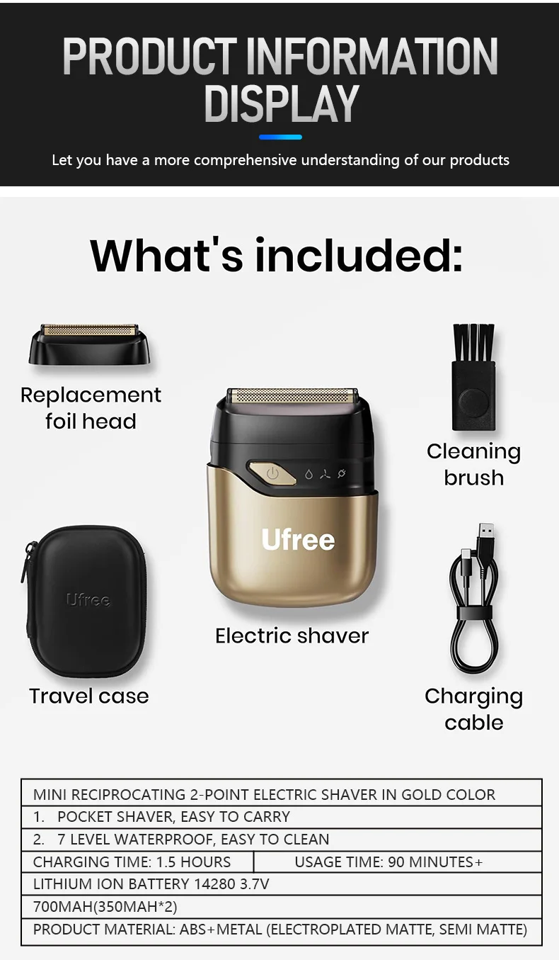 Ufree Electric Razor for Men, Foil Shaver with 2 Foil Heads, Home Appliance Electric Shaver, Wet Dry Cordless Razor, Chargeable