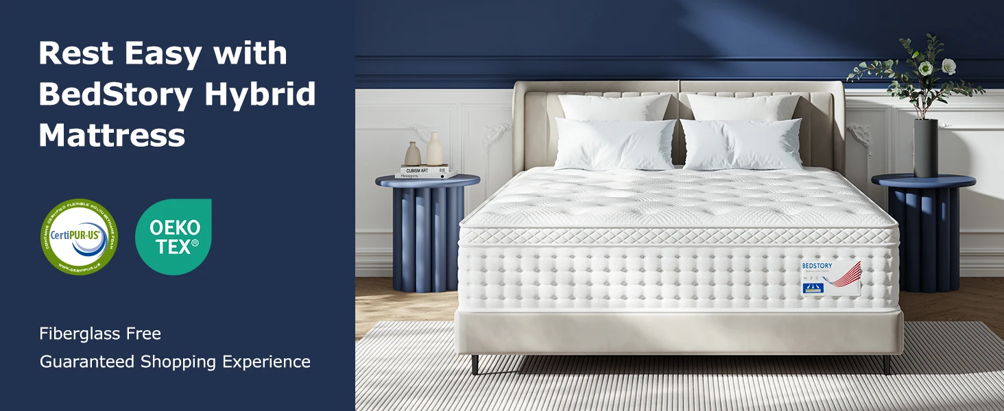 BedStory 12-14 Inch Hybrid Queen Size Mattress, Twin/Full/King - Medium Firm Memory Foam & Pocket Springs for Comfortable Sleep