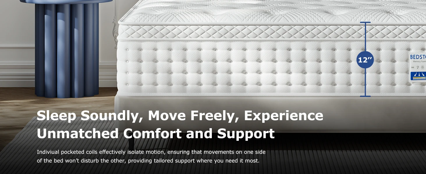 BedStory 12-14 Inch Hybrid Queen Size Mattress, Twin/Full/King - Medium Firm Memory Foam & Pocket Springs for Comfortable Sleep