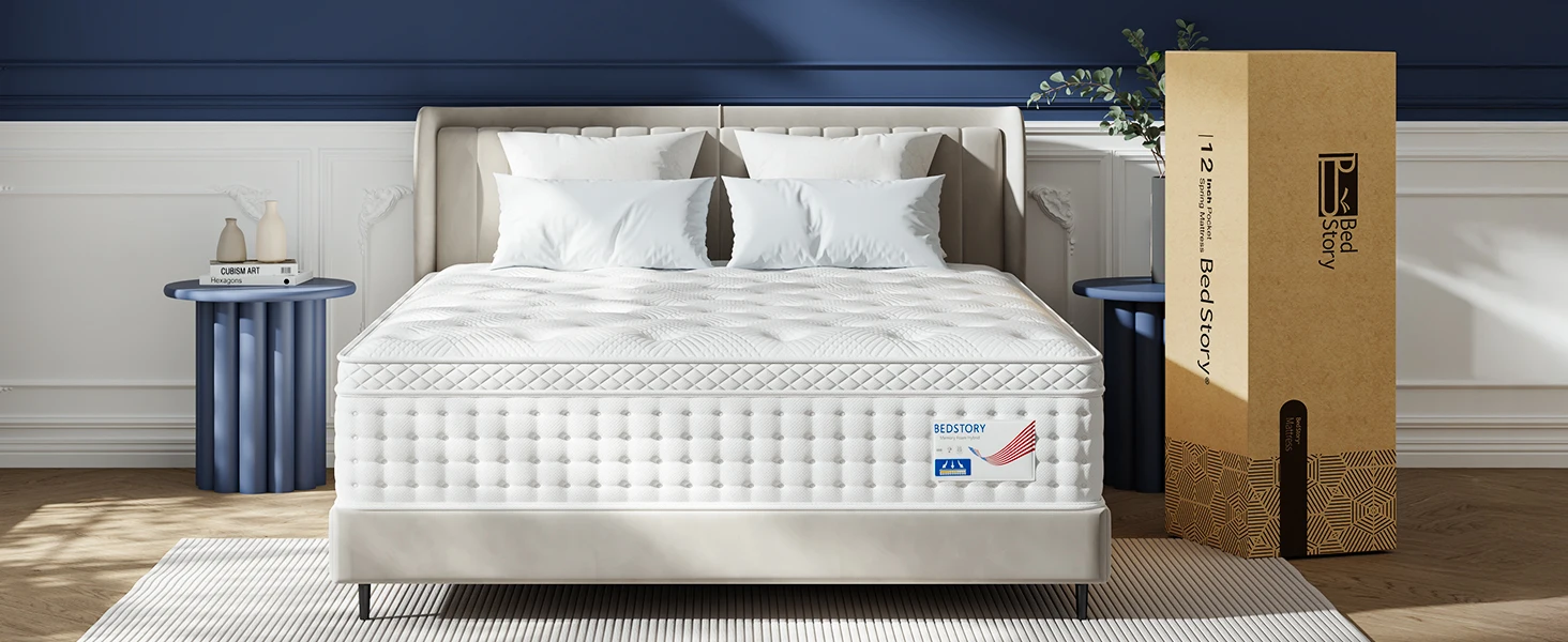 BedStory 12-14 Inch Hybrid Queen Size Mattress, Twin/Full/King - Medium Firm Memory Foam & Pocket Springs for Comfortable Sleep