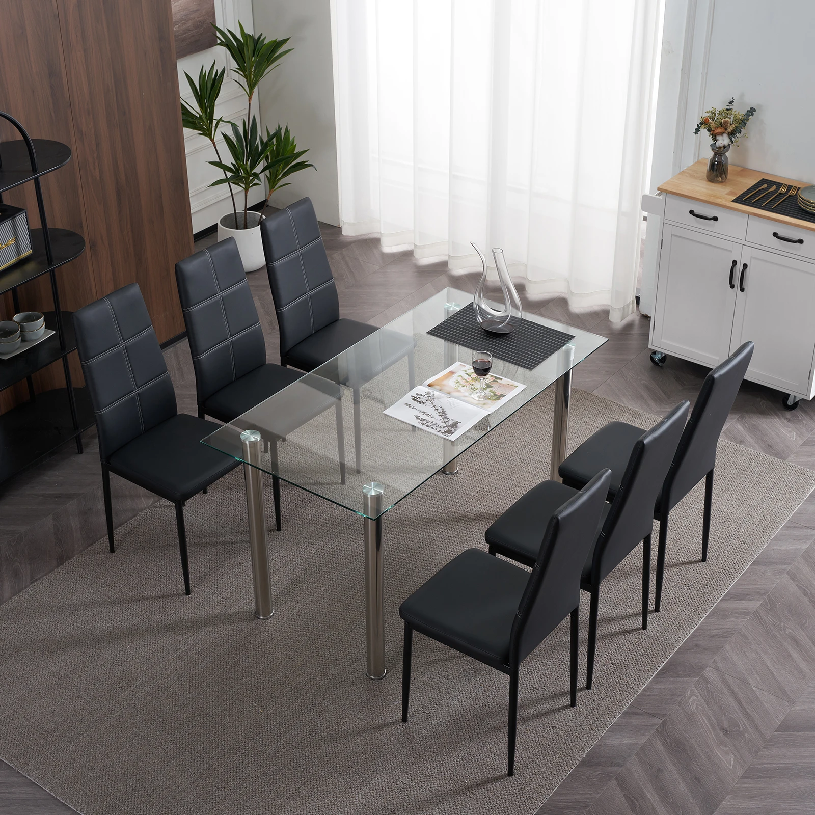 L Super Stable 4-Pieces Black Dining Chairs Texture High Backrest Dining Chairs For Dining Room