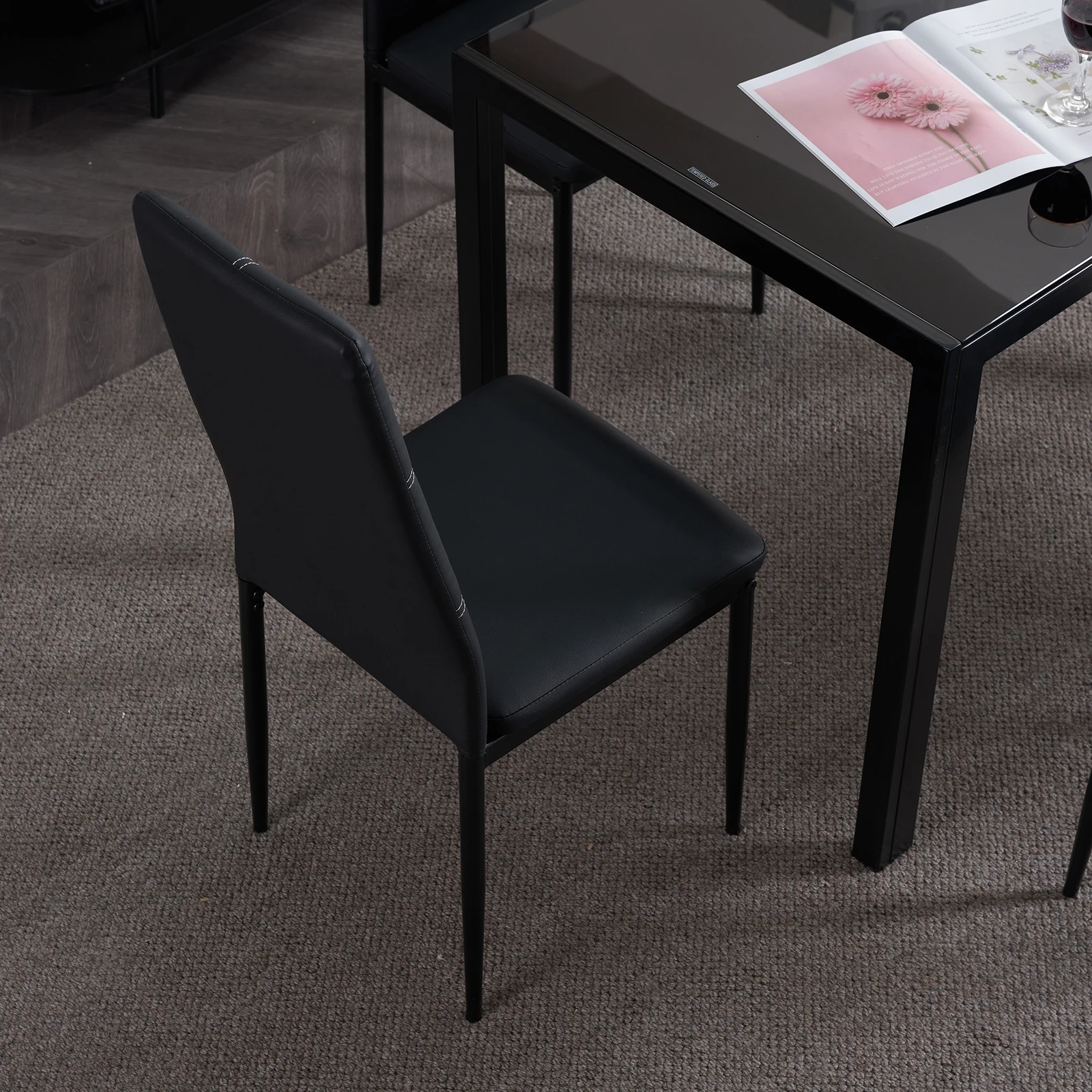 L Super Stable 4-Pieces Black Dining Chairs Texture High Backrest Dining Chairs For Dining Room