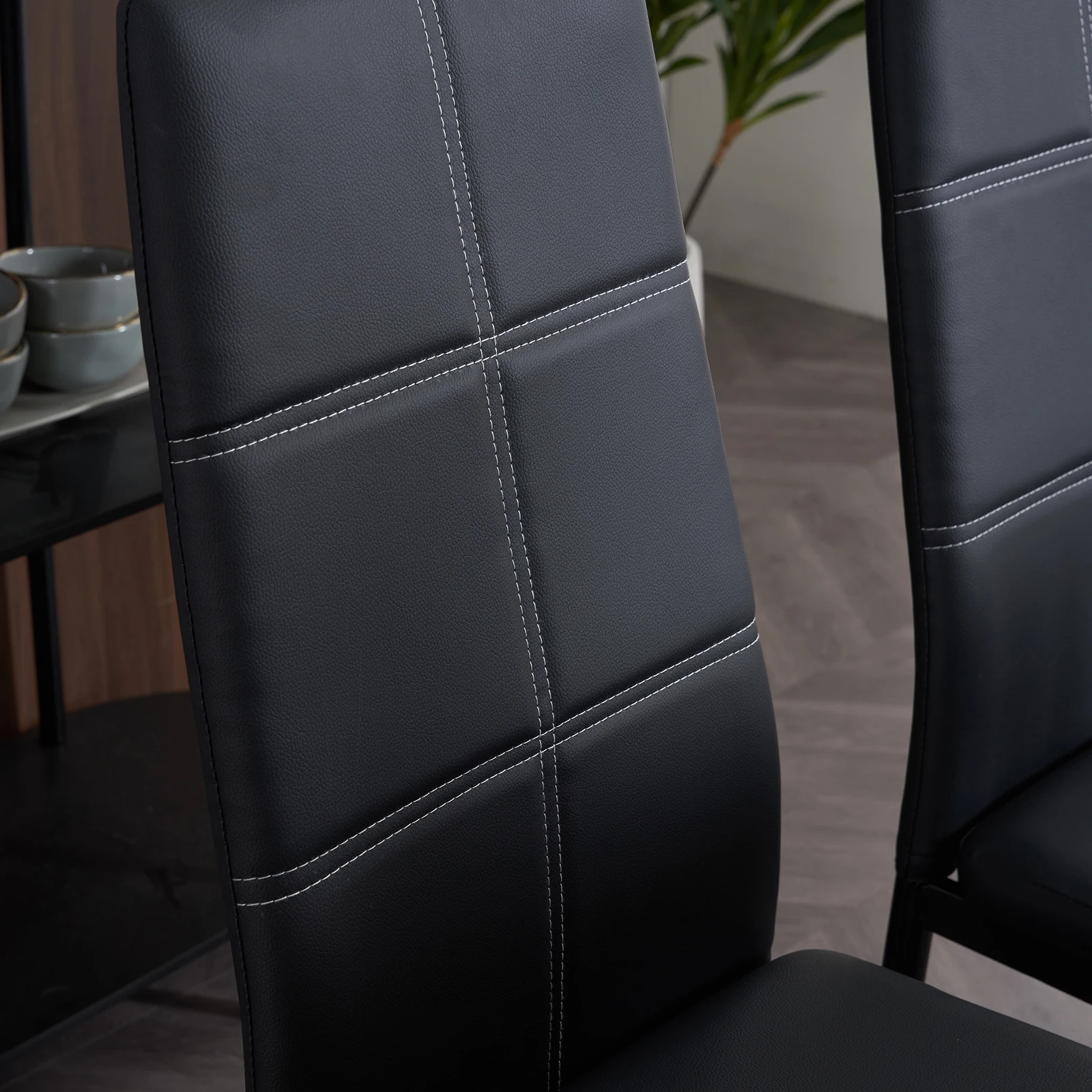 L Super Stable 4-Pieces Black Dining Chairs Texture High Backrest Dining Chairs For Dining Room