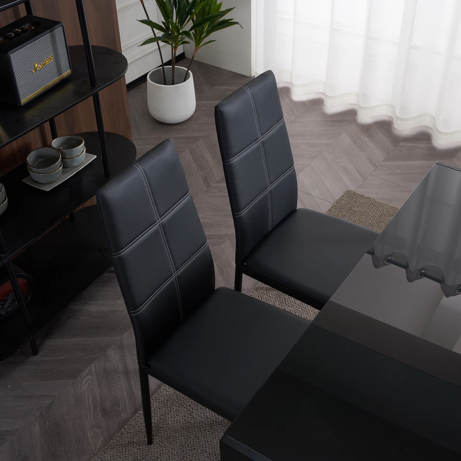 L Super Stable 4-Pieces Black Dining Chairs Texture High Backrest Dining Chairs For Dining Room
