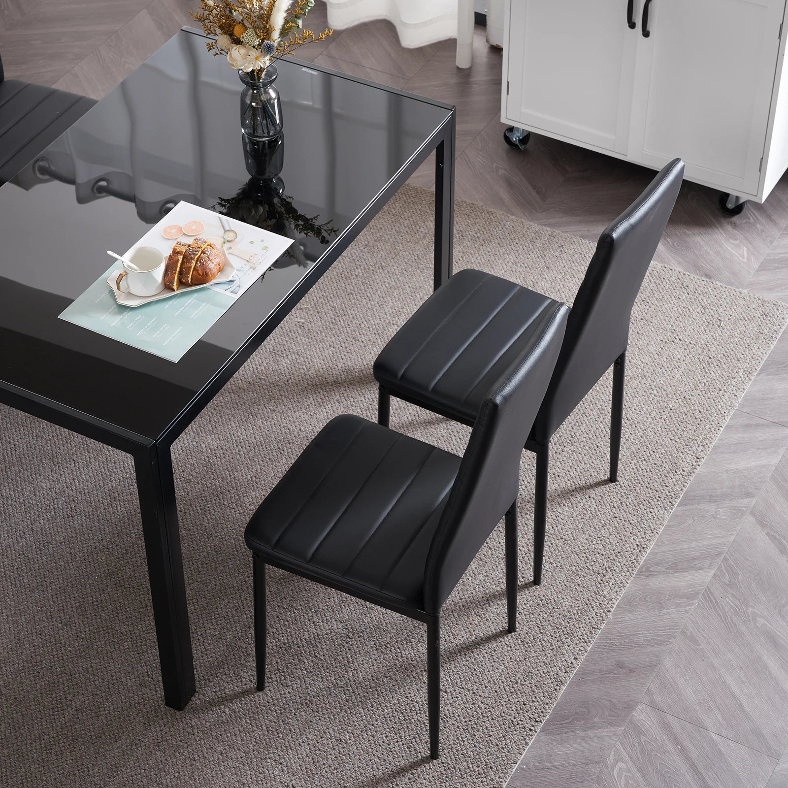 L Super Stable 4-Pieces Black Dining Chairs Texture High Backrest Dining Chairs For Dining Room