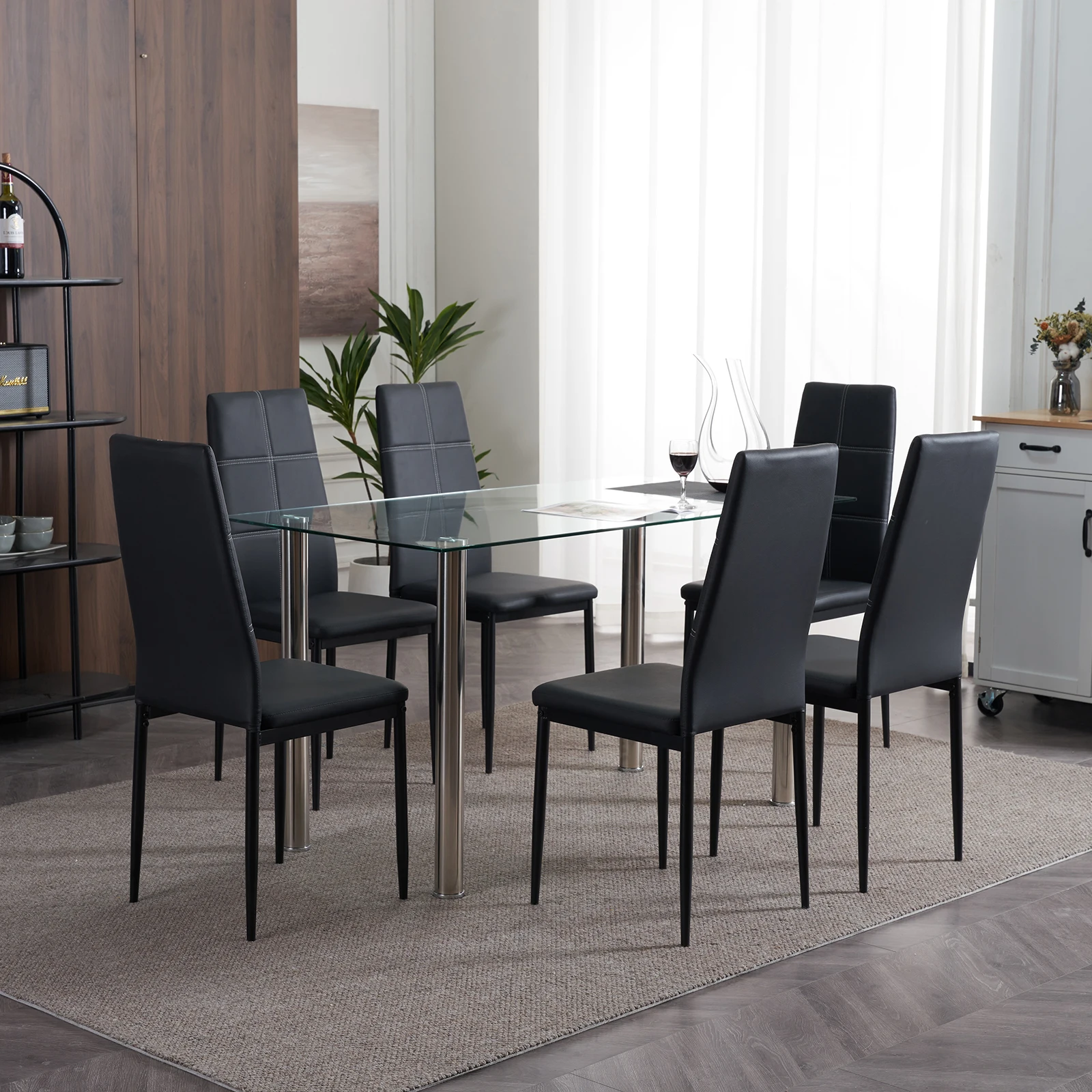L Super Stable 4-Pieces Black Dining Chairs Texture High Backrest Dining Chairs For Dining Room