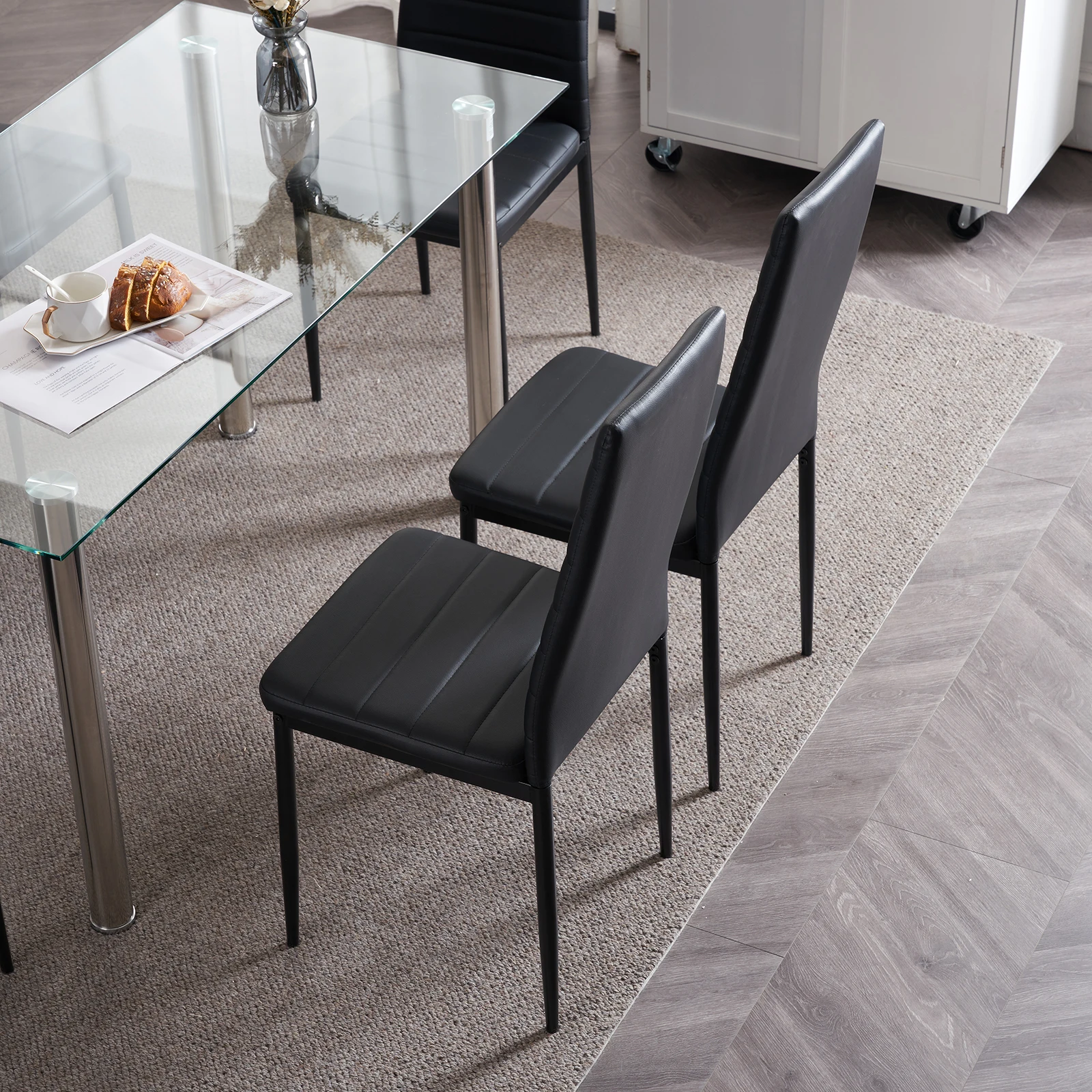 L Super Stable 4-Pieces Black Dining Chairs Texture High Backrest Dining Chairs For Dining Room