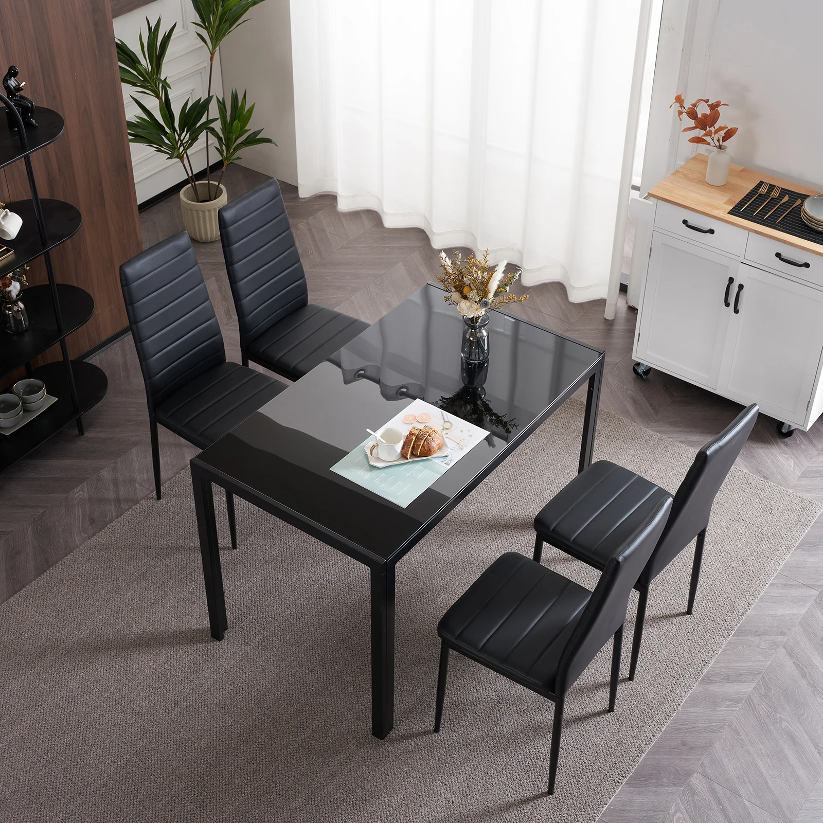 L Super Stable 4-Pieces Black Dining Chairs Texture High Backrest Dining Chairs For Dining Room