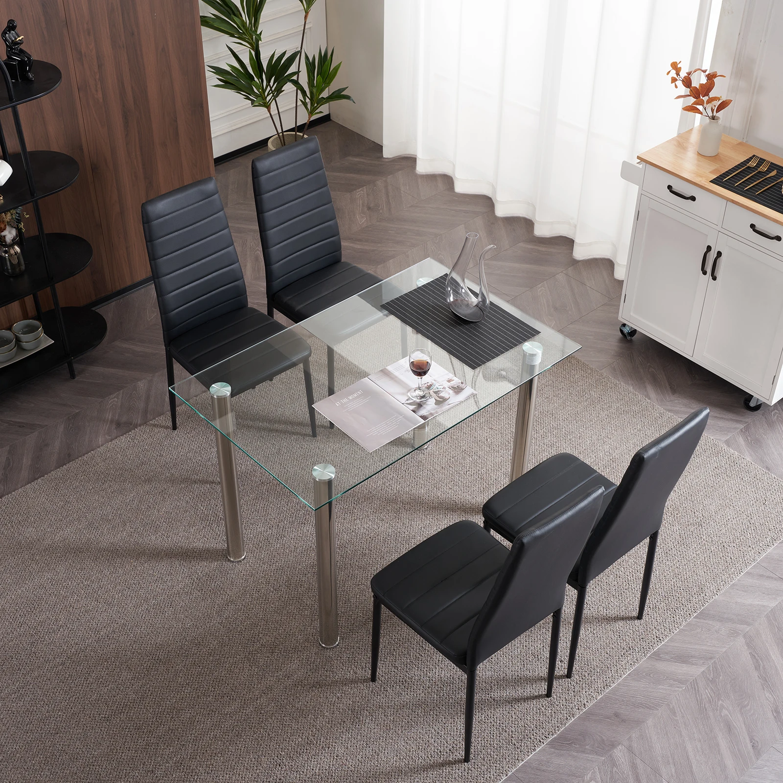 L Super Stable 4-Pieces Black Dining Chairs Texture High Backrest Dining Chairs For Dining Room