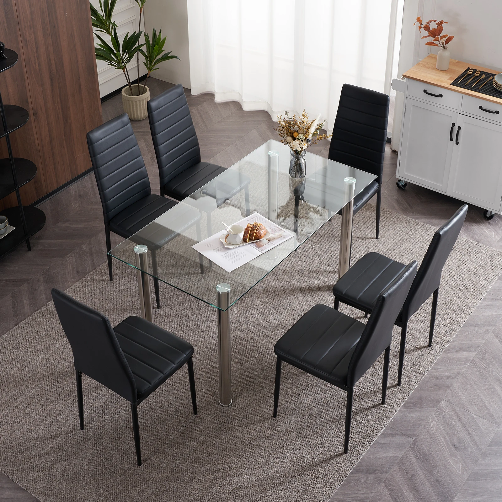 L Super Stable 4-Pieces Black Dining Chairs Texture High Backrest Dining Chairs For Dining Room