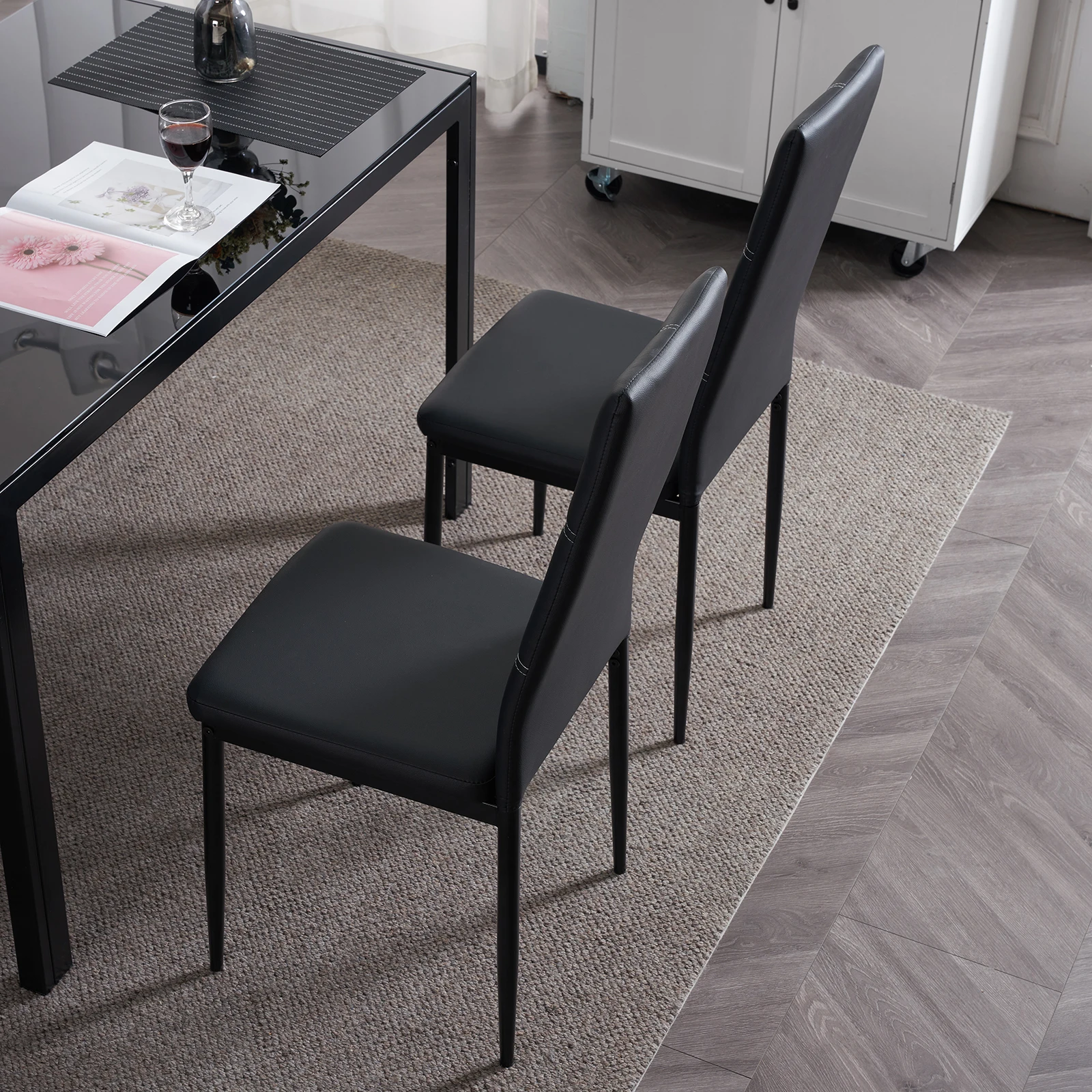 L Super Stable 4-Pieces Black Dining Chairs Texture High Backrest Dining Chairs For Dining Room