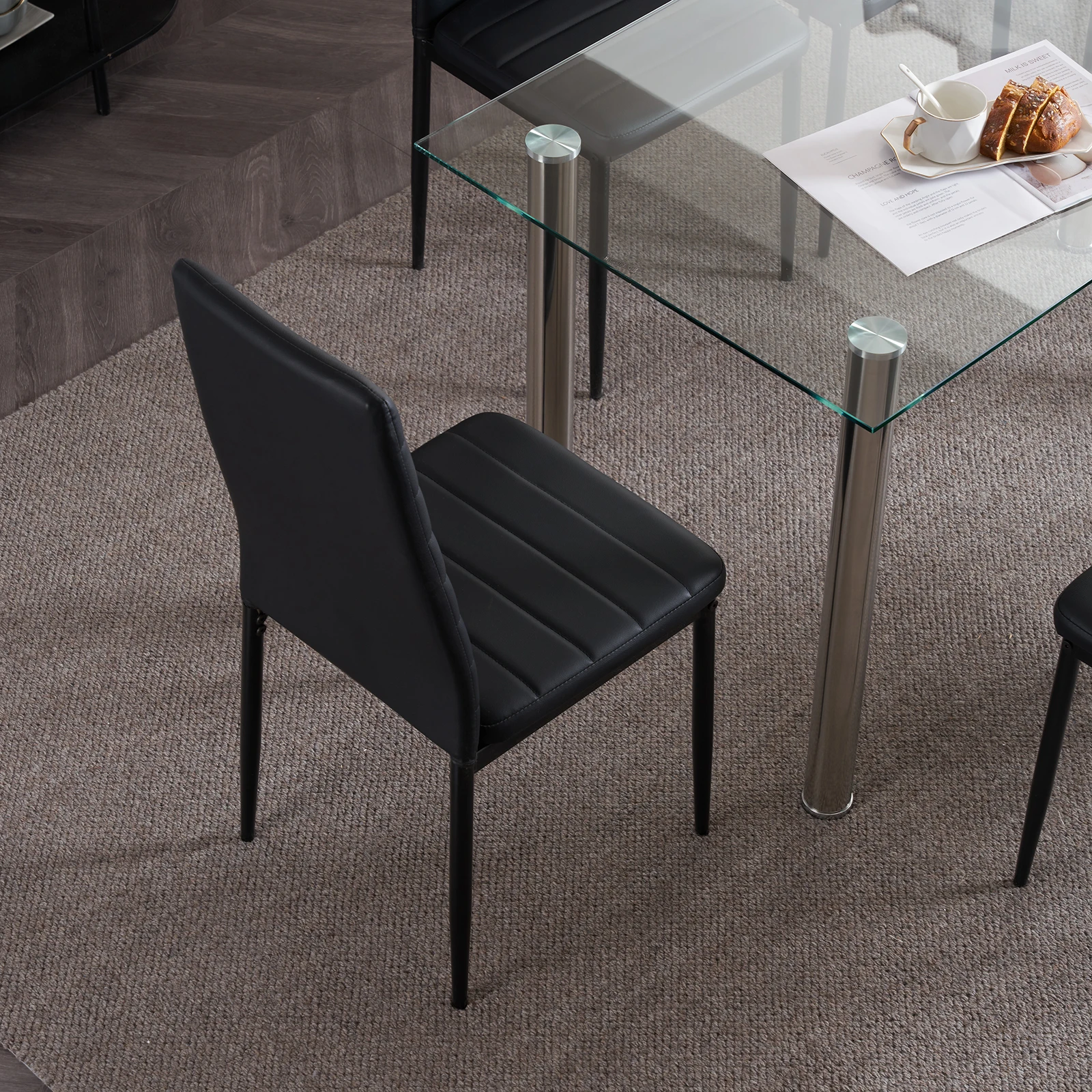 L Super Stable 4-Pieces Black Dining Chairs Texture High Backrest Dining Chairs For Dining Room