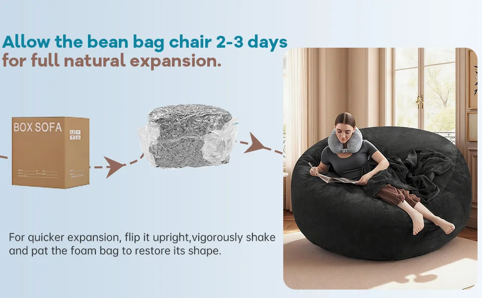 120CM×120CM×60CM, adult beanbag chair with padded beanbag inside, memory foam chair, soft flannel washable cover, ideal reading seat for bedrooms and dorms.