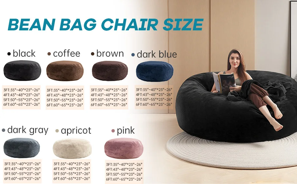 120CM×120CM×60CM, adult beanbag chair with padded beanbag inside, memory foam chair, soft flannel washable cover, ideal reading seat for bedrooms and dorms.