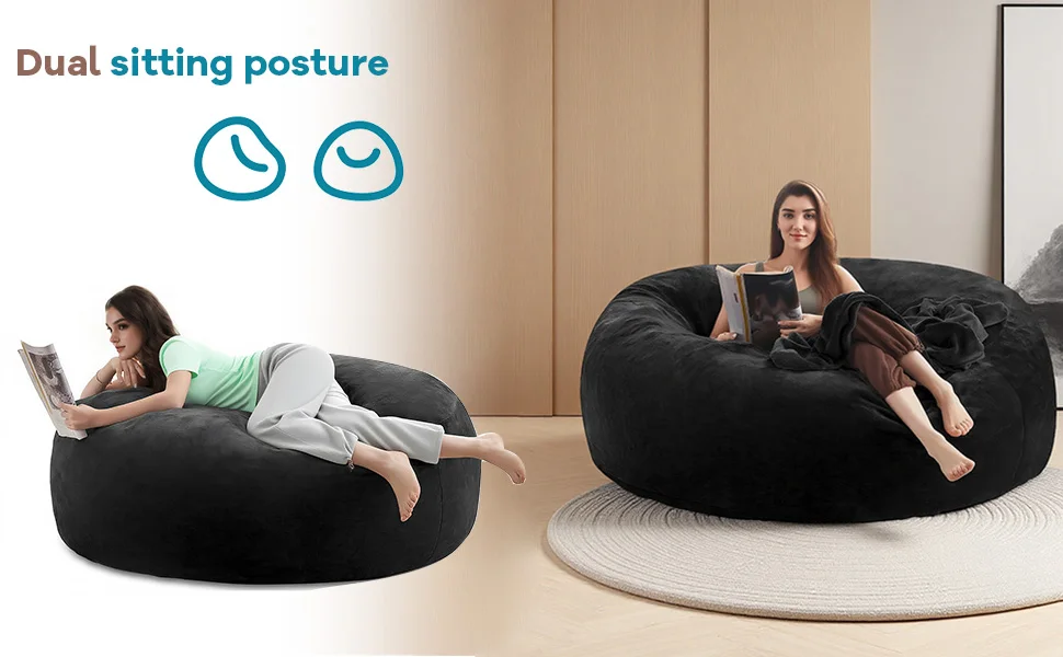 120CM×120CM×60CM, adult beanbag chair with padded beanbag inside, memory foam chair, soft flannel washable cover, ideal reading seat for bedrooms and dorms.
