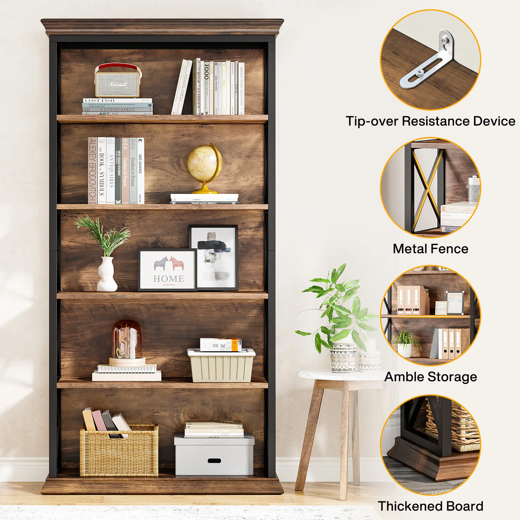 Tribesigns 6-Tier Bookcase, 71 Inches Industrial Bookshelves and Bookcases, Floor Standing 5 Shelf Display Storage Shelves
