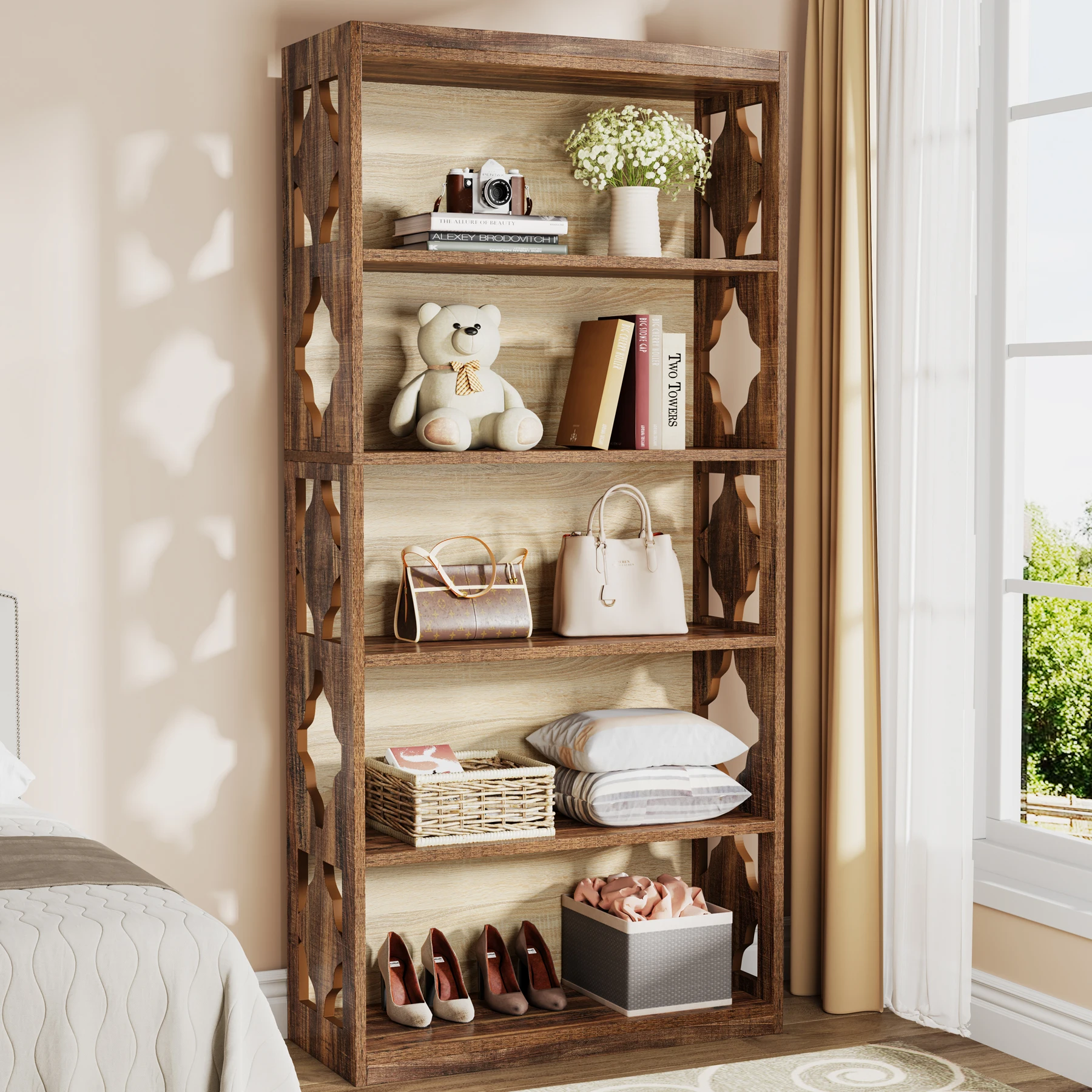 Tribesigns 6-Tier Bookcase, 71 Inches Industrial Bookshelves and Bookcases, Floor Standing 5 Shelf Display Storage Shelves