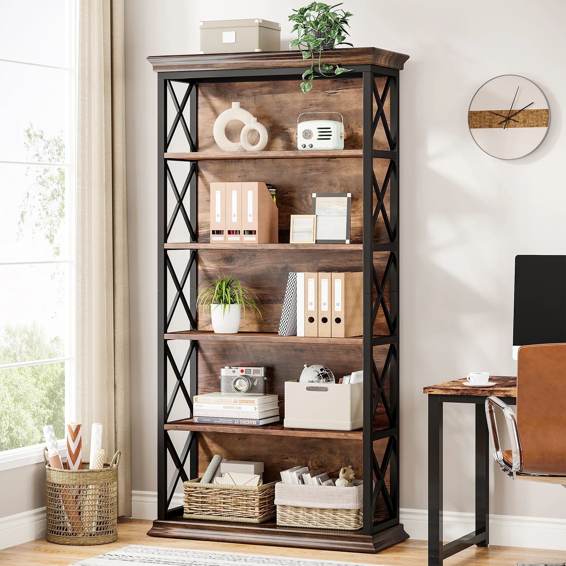 Tribesigns 6-Tier Bookcase, 71 Inches Industrial Bookshelves and Bookcases, Floor Standing 5 Shelf Display Storage Shelves
