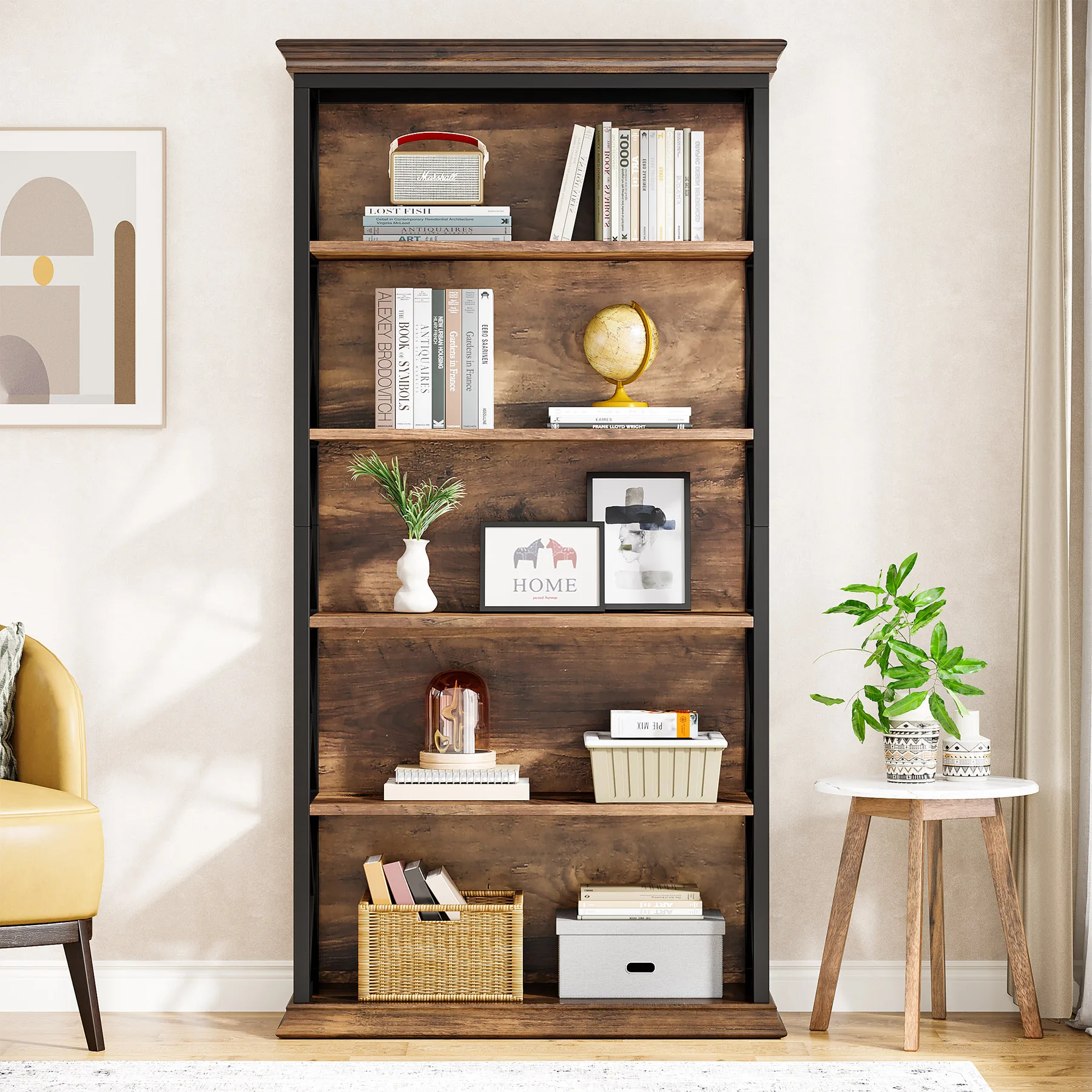 Tribesigns 6-Tier Bookcase, 71 Inches Industrial Bookshelves and Bookcases, Floor Standing 5 Shelf Display Storage Shelves
