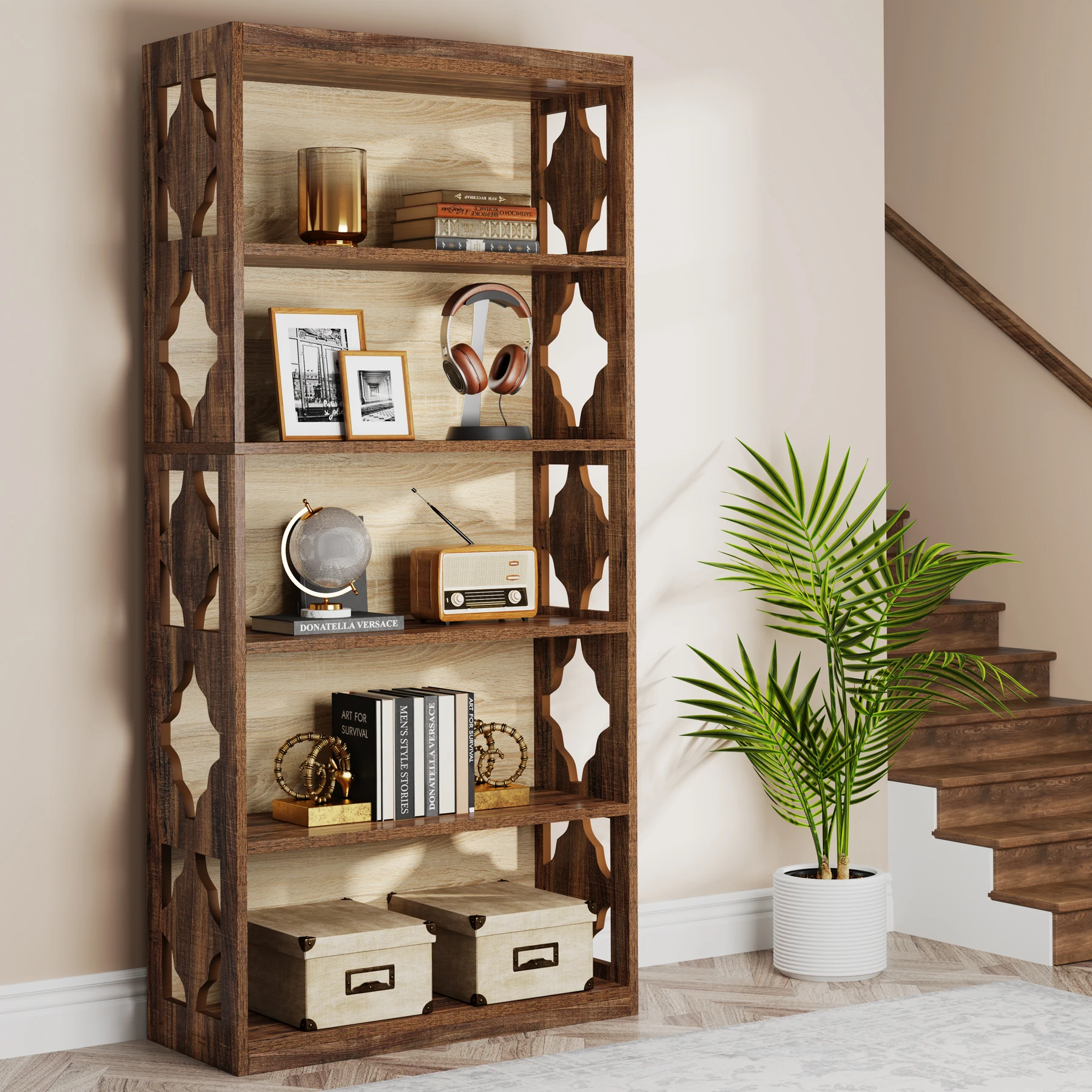 Tribesigns 6-Tier Bookcase, 71 Inches Industrial Bookshelves and Bookcases, Floor Standing 5 Shelf Display Storage Shelves