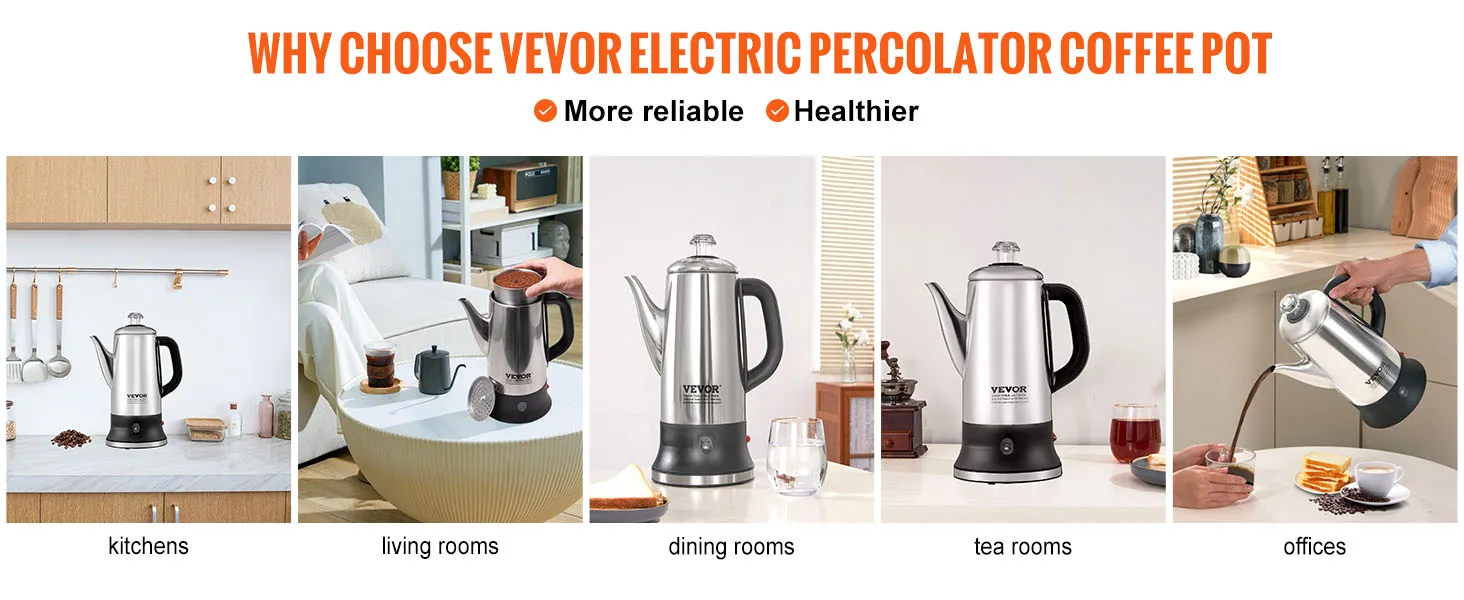SucceBuy 12-Cup Electric Percolator Coffee Pot 304 Stainless Steel Coffee Percolator with Keep Warm Function