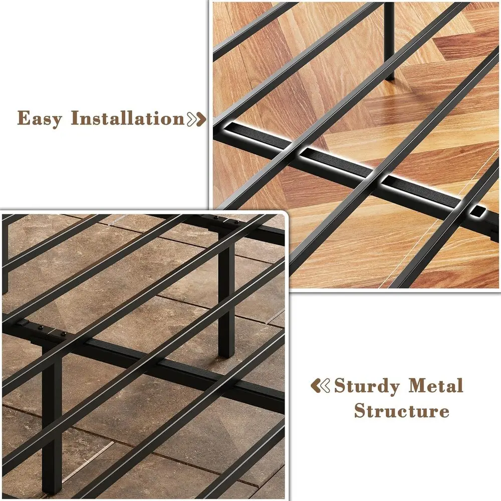 LIKIMIO Canopy Bed Frame Queen, Storage Headboard with Charging Station, Platform Bed with 4 Removable Sturdy Posts, Noise Free