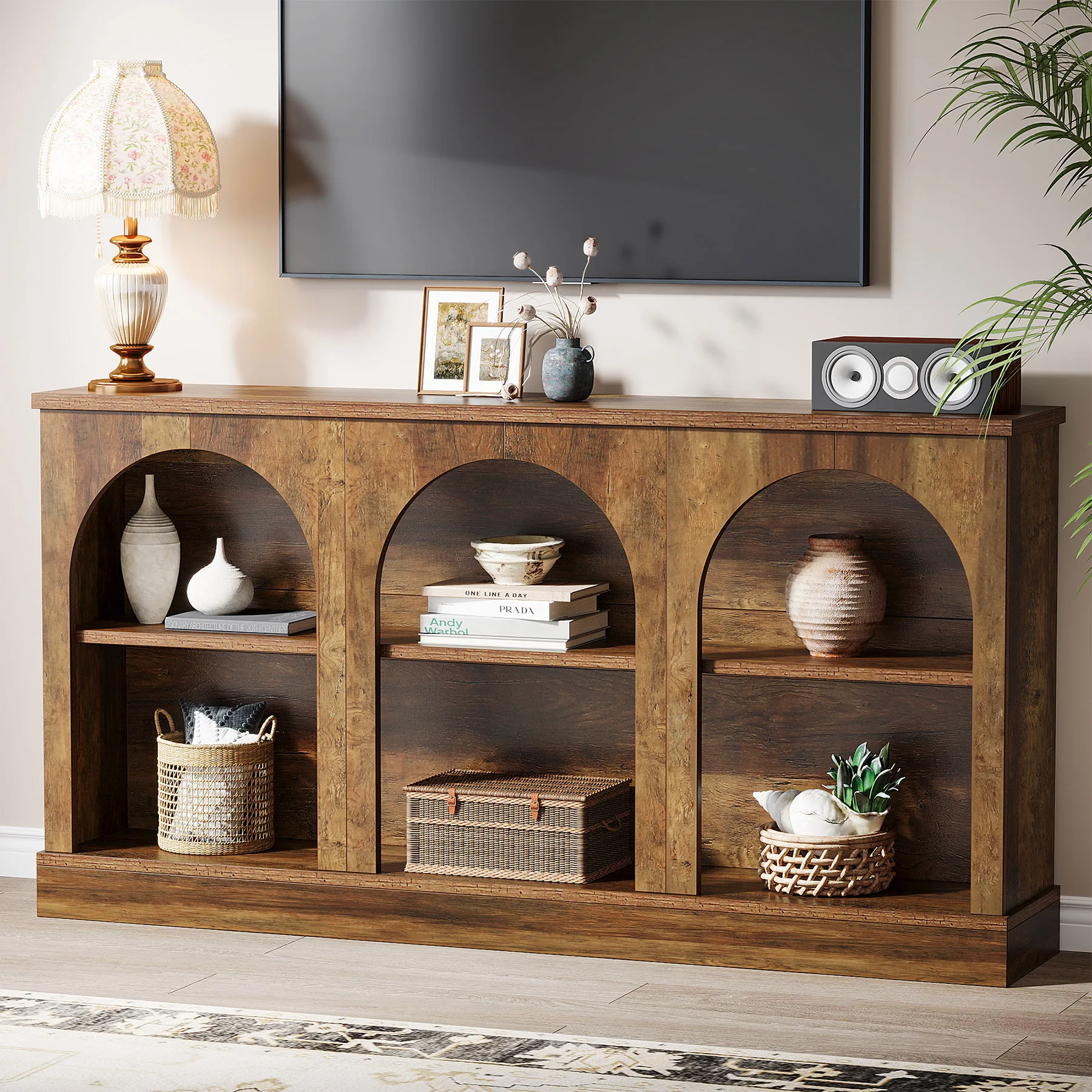 Tribesigns Farmhouse Console Table, 63-Inch Long Entryway Table with 3 Tier Storage, Wooden Rectangular Sofa Table